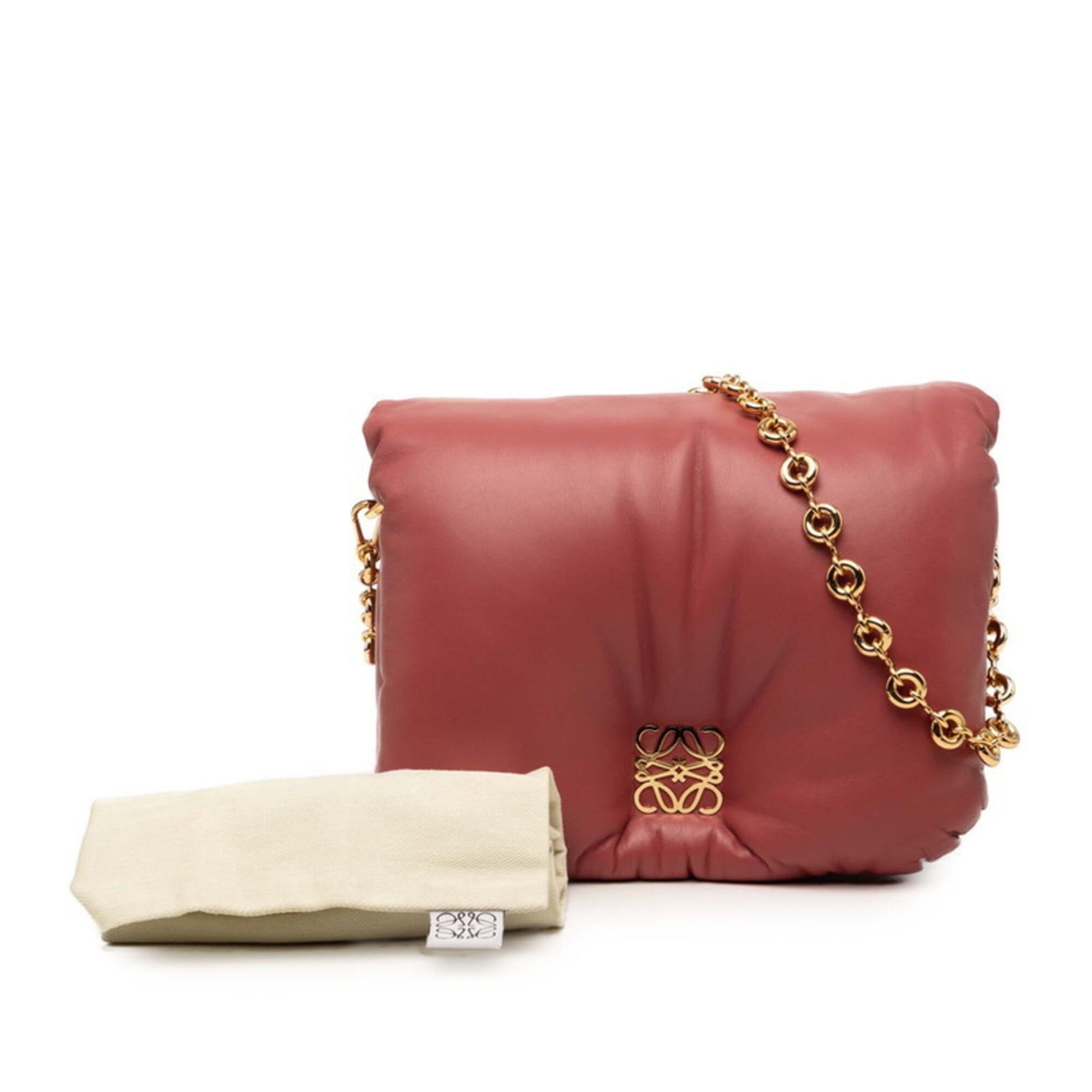 Loewe Loewe Anagram Goya Puffer Chain Shoulder Bag, Pink Leather, Women's LOEWE Size ONE SIZE - 7 Thumbnail