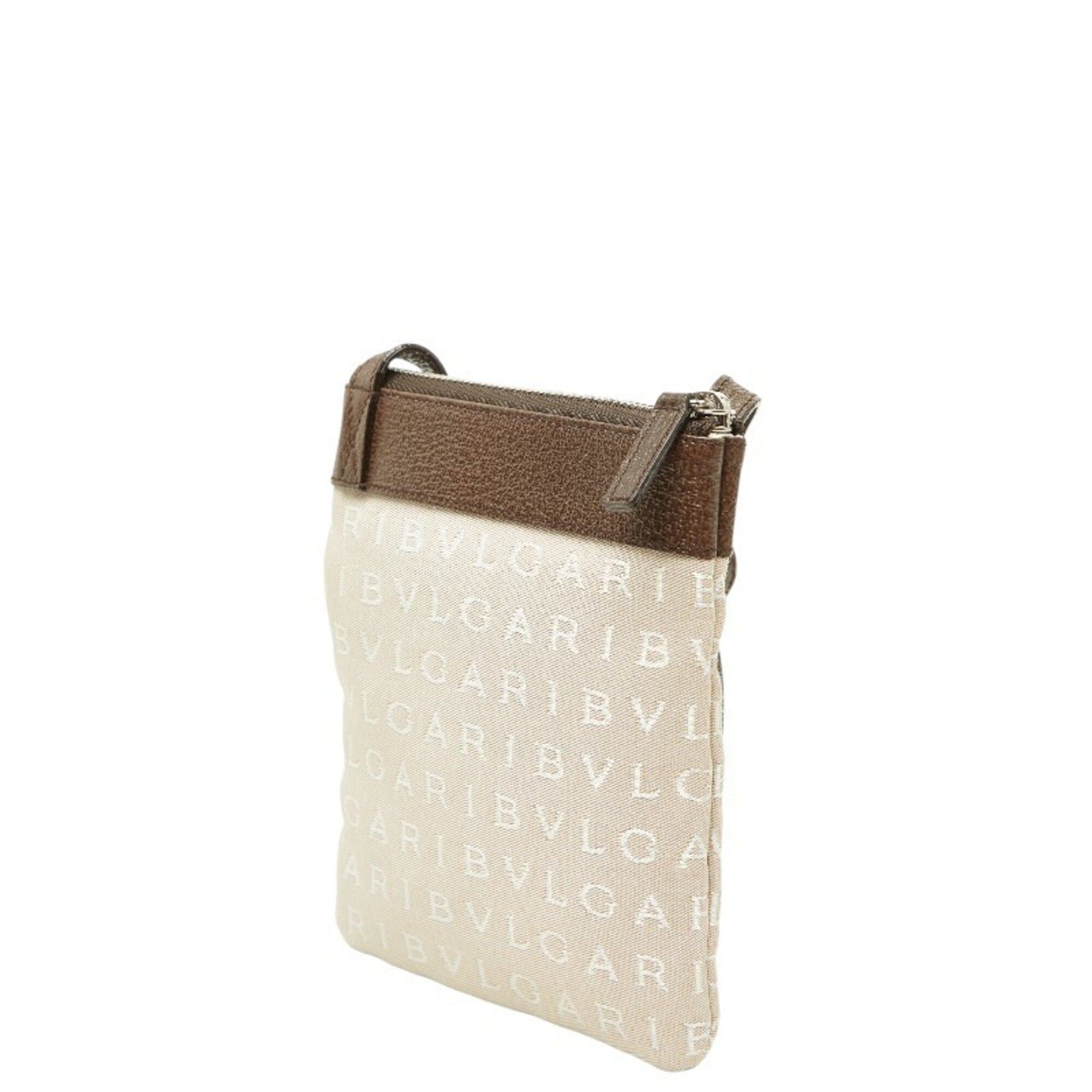 Bvlgari Bulgari Logomania Shoulder Bag Pochette Beige Brown Canvas Leather Women's BVLGARI Size ONE SIZE - 2 Thumbnail
