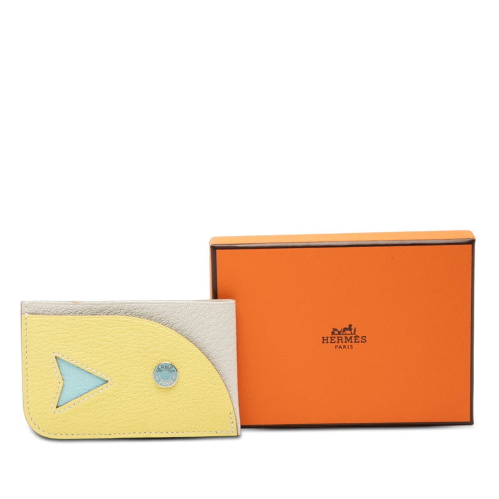 Hermes Hermes Poisson Business Card Holder/Card Case/Pass Case Mushroom Limoncello Blue Zephyr Chevre Mysore Women's HERMES Size ONE SIZE - 7 Thumbnail
