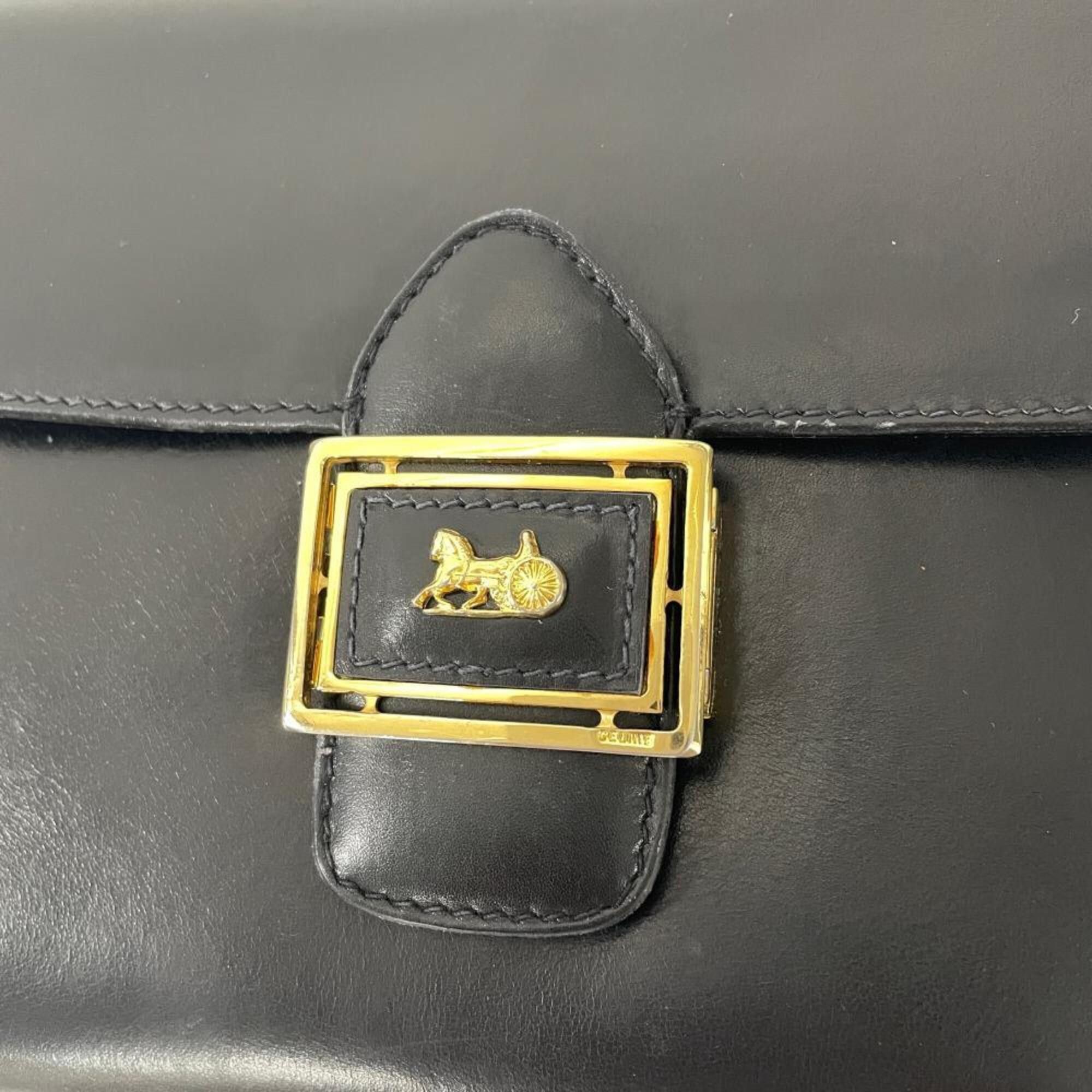 Celine Celine Carriage Hardware Shoulder Bag Leather Black Size ONE SIZE - 3 Thumbnail