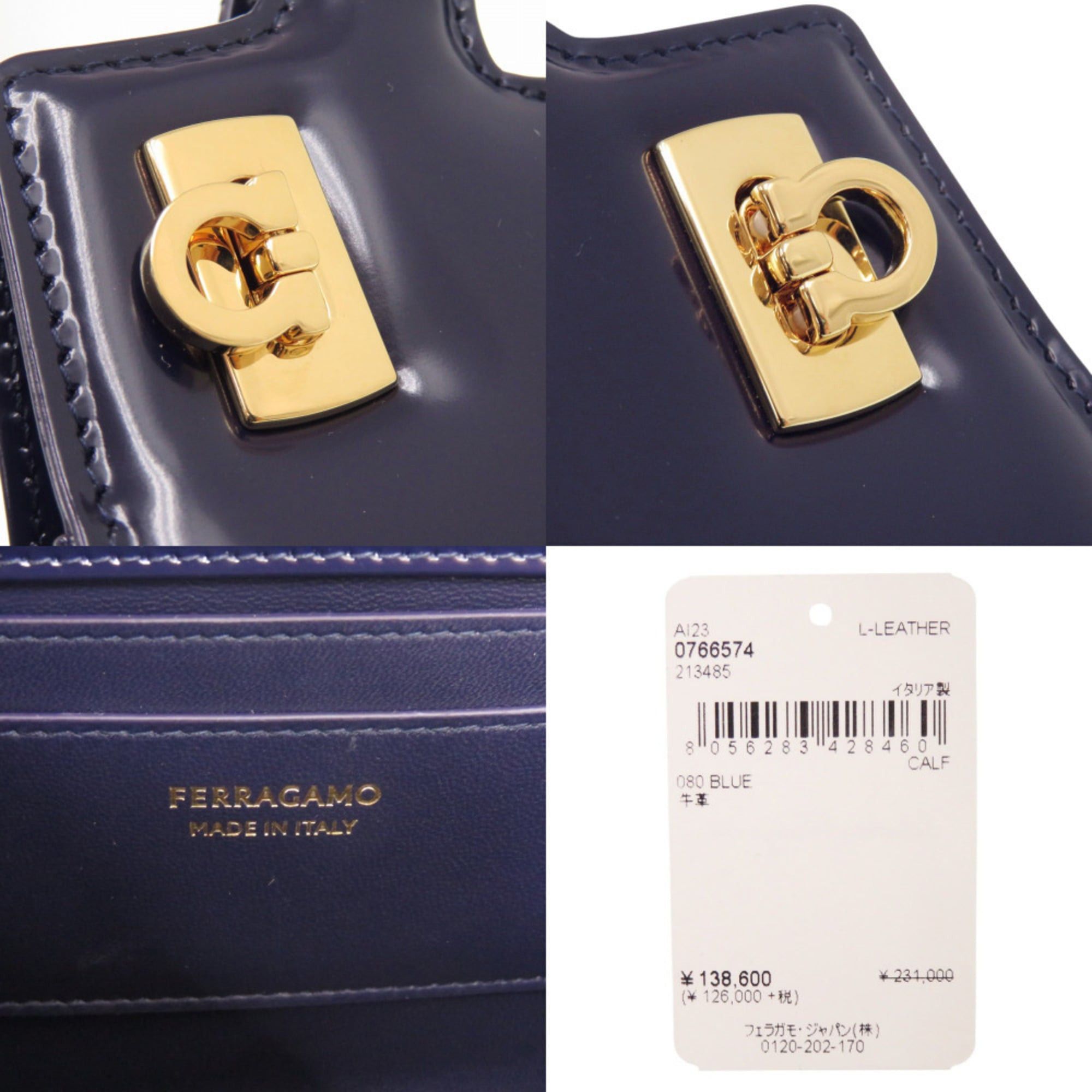 Salvatore Ferragamo Unused Salvatore Ferragamo Wanda Mini 2WAY Gancini 213485 Calf Leather Blue Handbag 1389Salvatore Size ONE SIZE - 9 Thumbnail