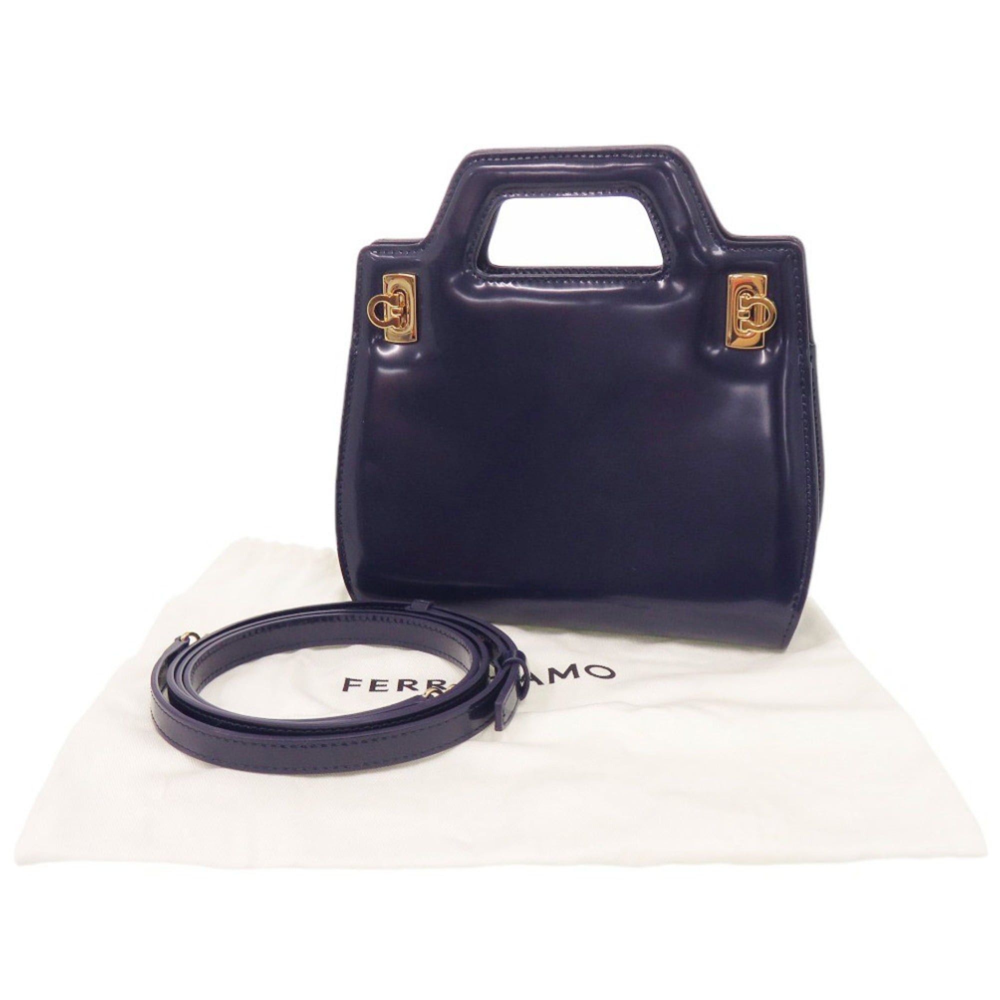 Salvatore Ferragamo Unused Salvatore Ferragamo Wanda Mini 2WAY Gancini 213485 Calf Leather Blue Handbag 1389Salvatore Size ONE SIZE - 2 Thumbnail