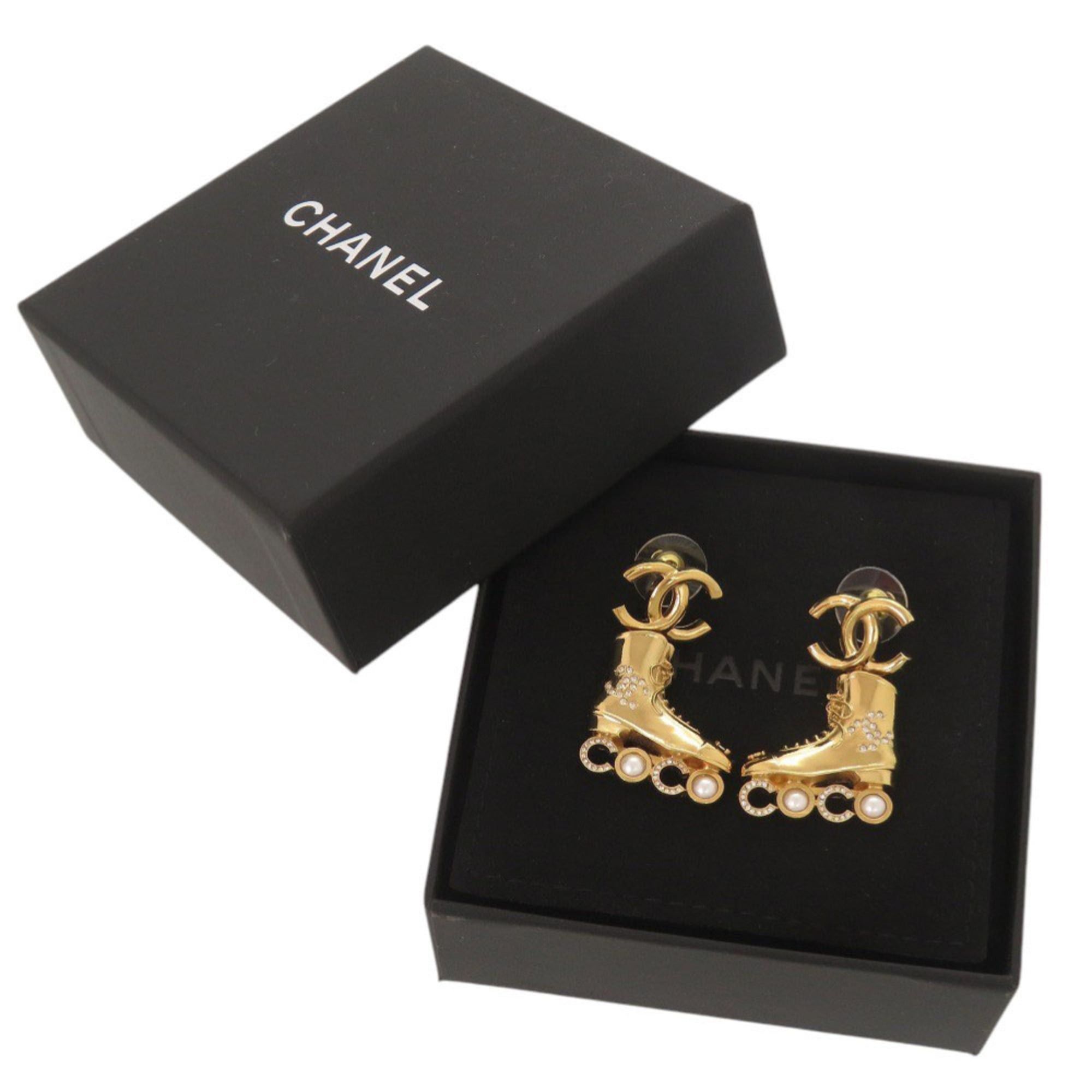 Chanel Unused Chanel Coco Mark Roller Skates Metal Rhinestone Faux Pearl Gold Earrings 1465CHANEL Size ONE SIZE - 2 Thumbnail