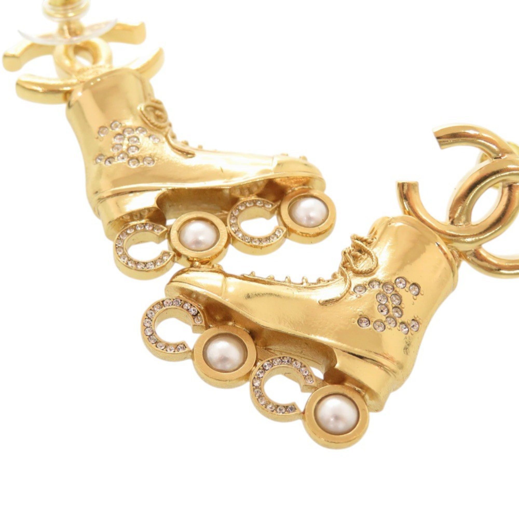 Chanel Unused Chanel Coco Mark Roller Skates Metal Rhinestone Faux Pearl Gold Earrings 1465CHANEL Size ONE SIZE - 4 Thumbnail