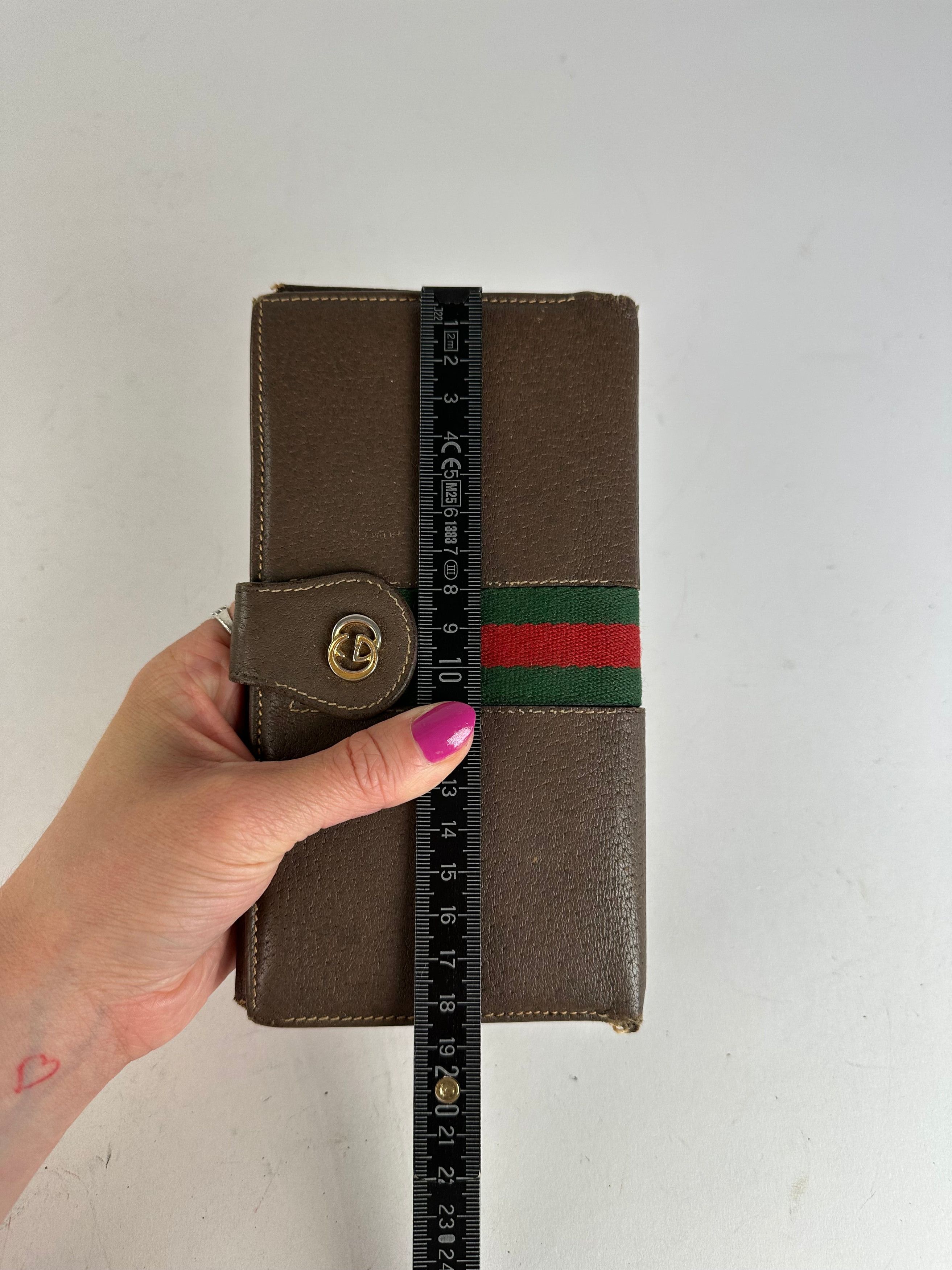 Gucci Vintage Web Stripe Leather Long Wallet Brown Size ONE SIZE - 8 Thumbnail