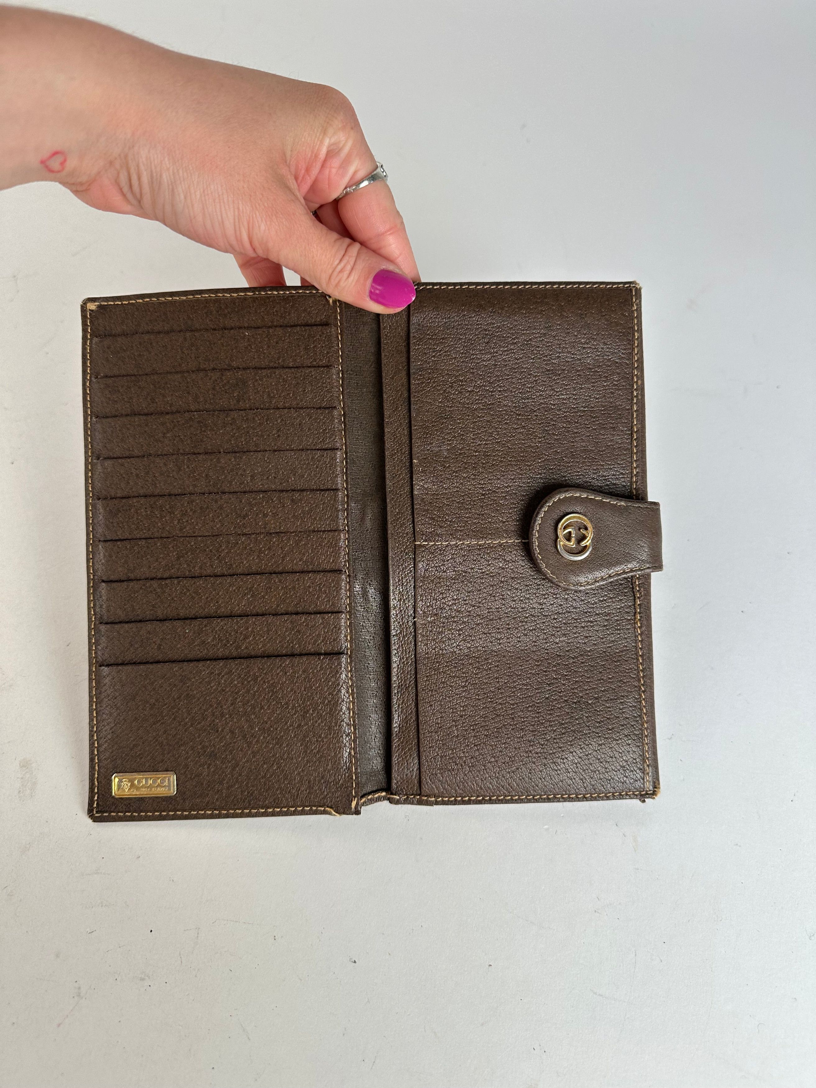 Gucci Vintage Web Stripe Leather Long Wallet Brown Size ONE SIZE - 4 Thumbnail