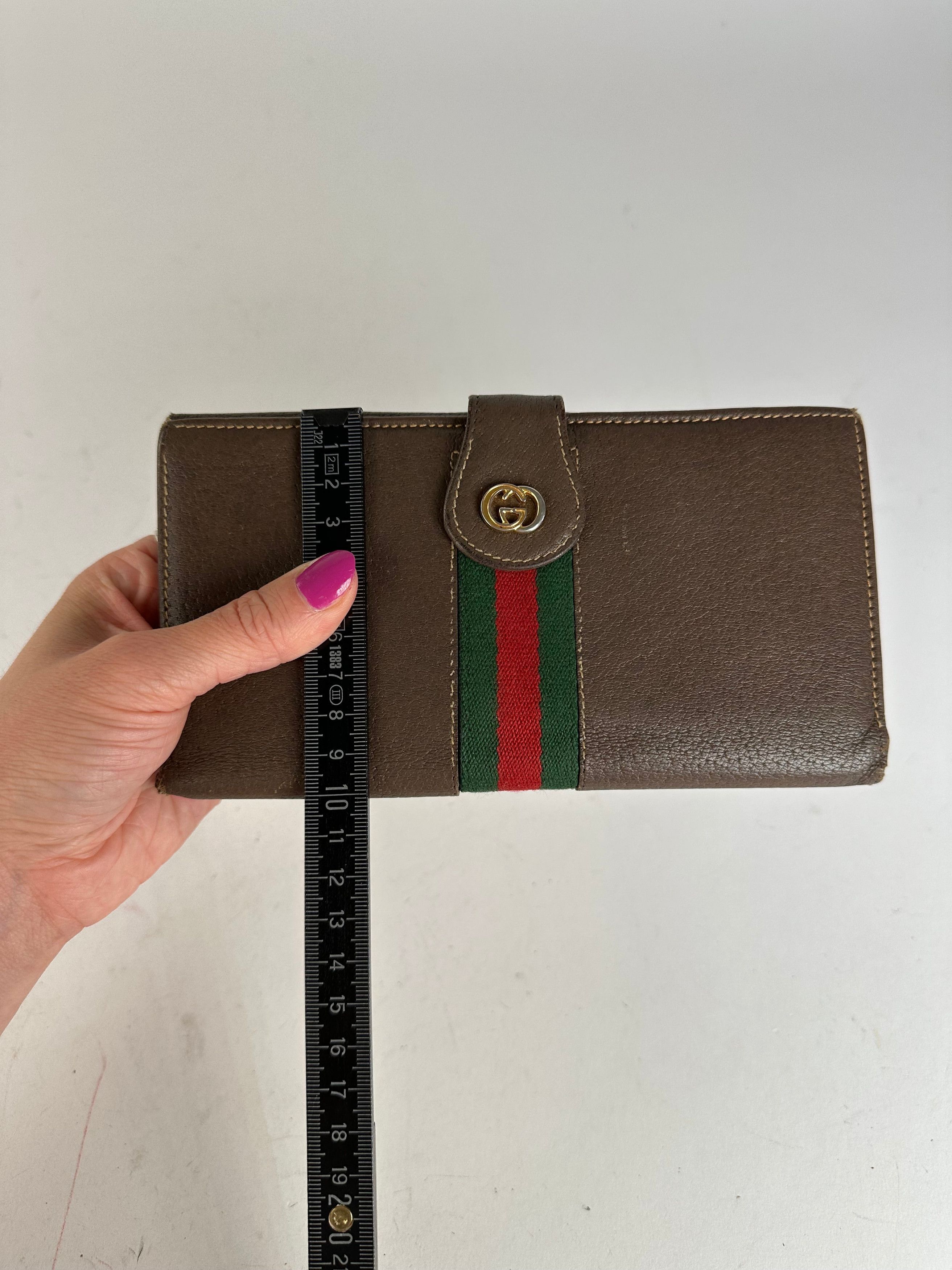 Gucci Vintage Web Stripe Leather Long Wallet Brown Size ONE SIZE - 9 Thumbnail