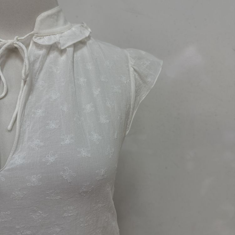 Celine Celine White Patterned Blouse Size 34 Size XS / US 0-2 / IT 36-38 - 8 Thumbnail