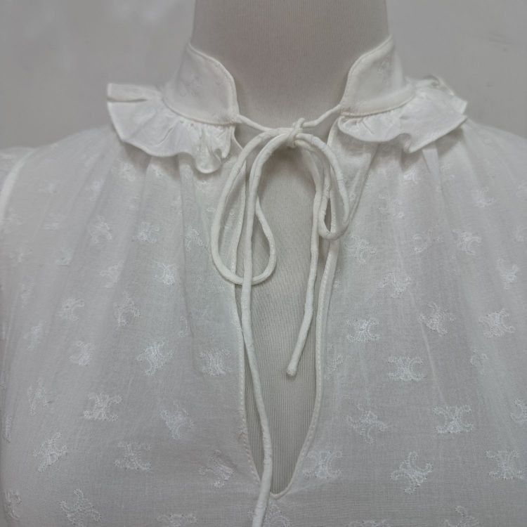 Celine Celine White Patterned Blouse Size 34 Size XS / US 0-2 / IT 36-38 - 6 Thumbnail