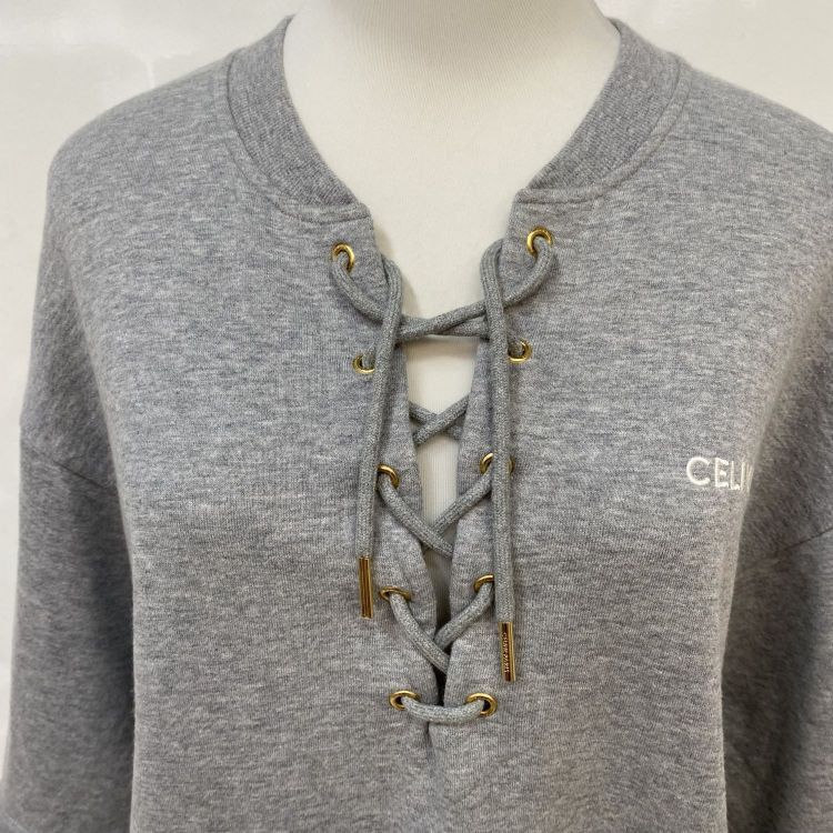Celine Céline Lace-Up Logo Sweatshirt Size XS Size XS / US 0-2 / IT 36-38 - 7 Thumbnail