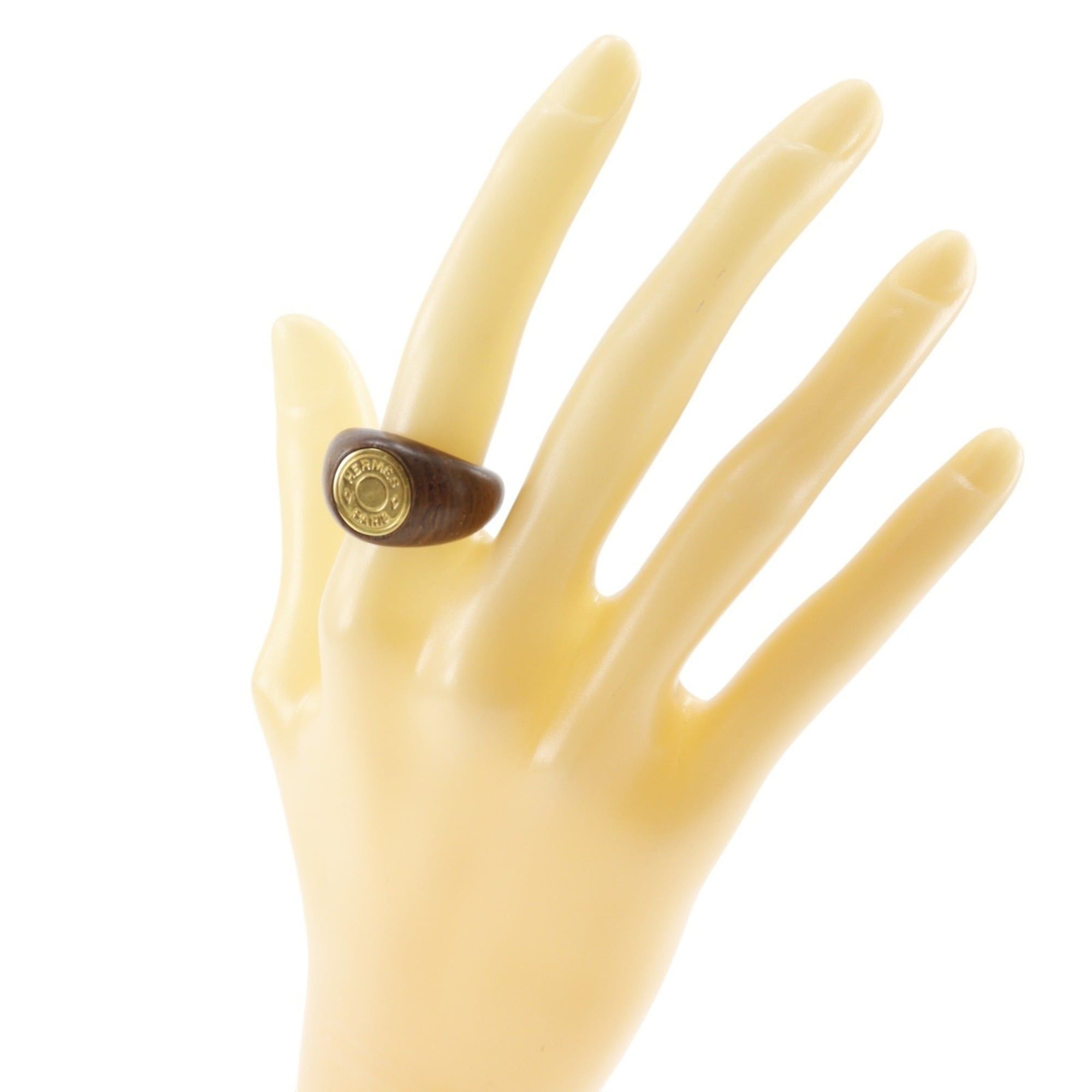 Hermes Hermes Sellier Ring, Size 13, Wood x Gold Plated, Brown, Approx. 5.4g, Women's Size ONE SIZE - 2 Thumbnail