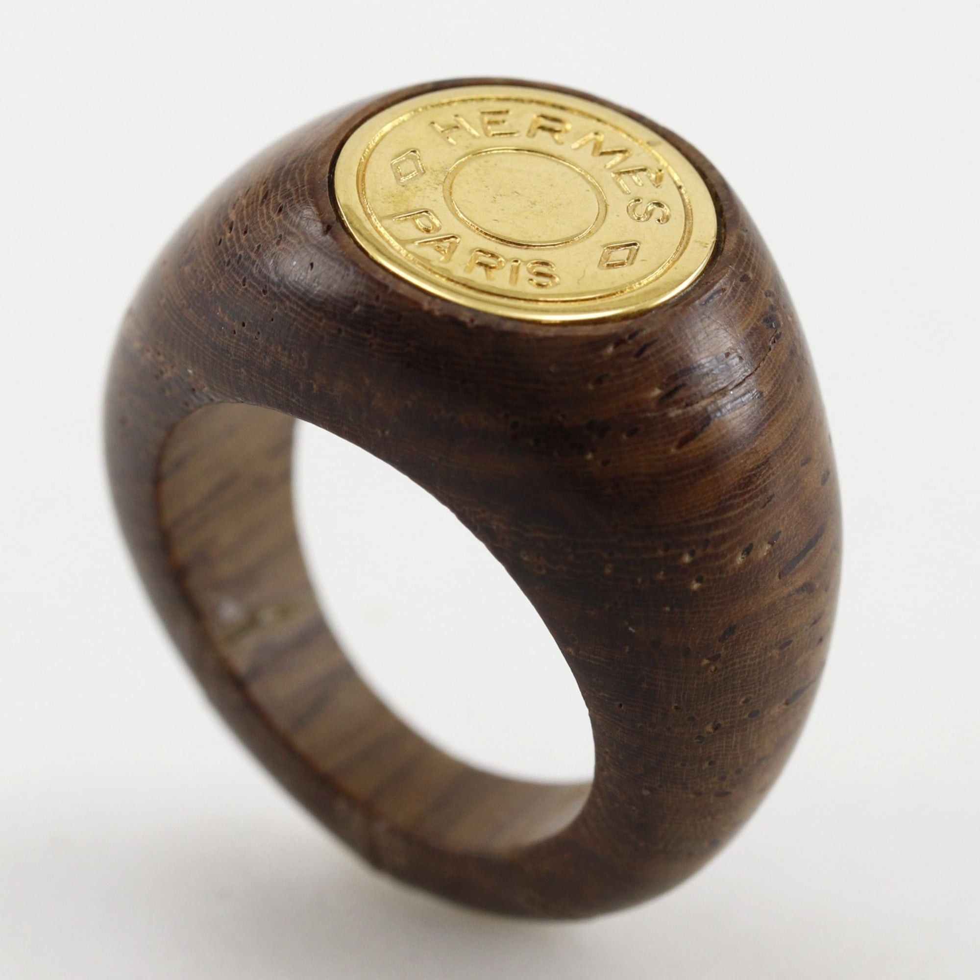 Hermes Hermes Sellier Ring, Size 13, Wood x Gold Plated, Brown, Approx. 5.4g, Women's Size ONE SIZE - 3 Thumbnail