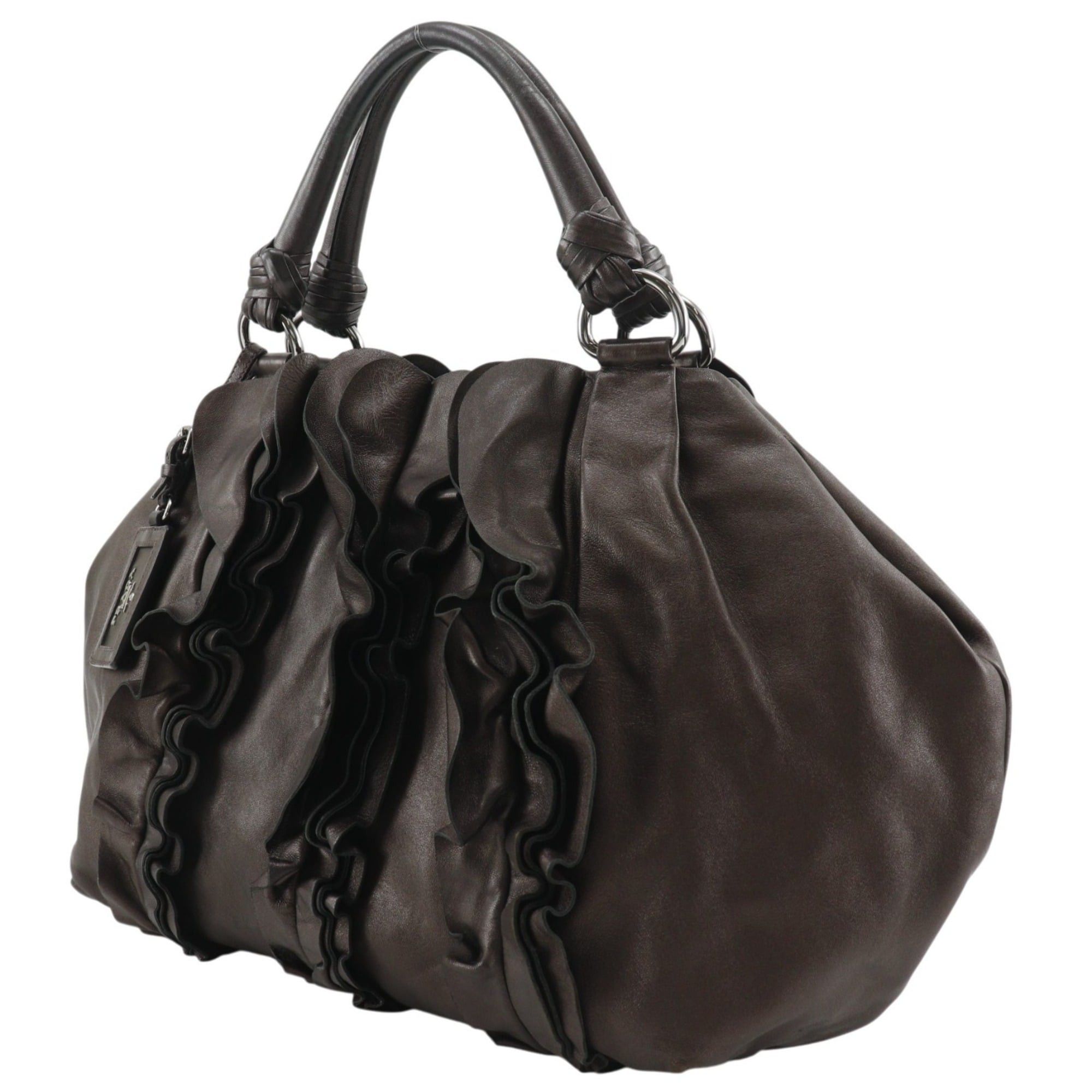 Prada Prada Frill Tote Bag BR3987 Leather Brown A4 Snap Button Women's Size ONE SIZE - 2 Thumbnail