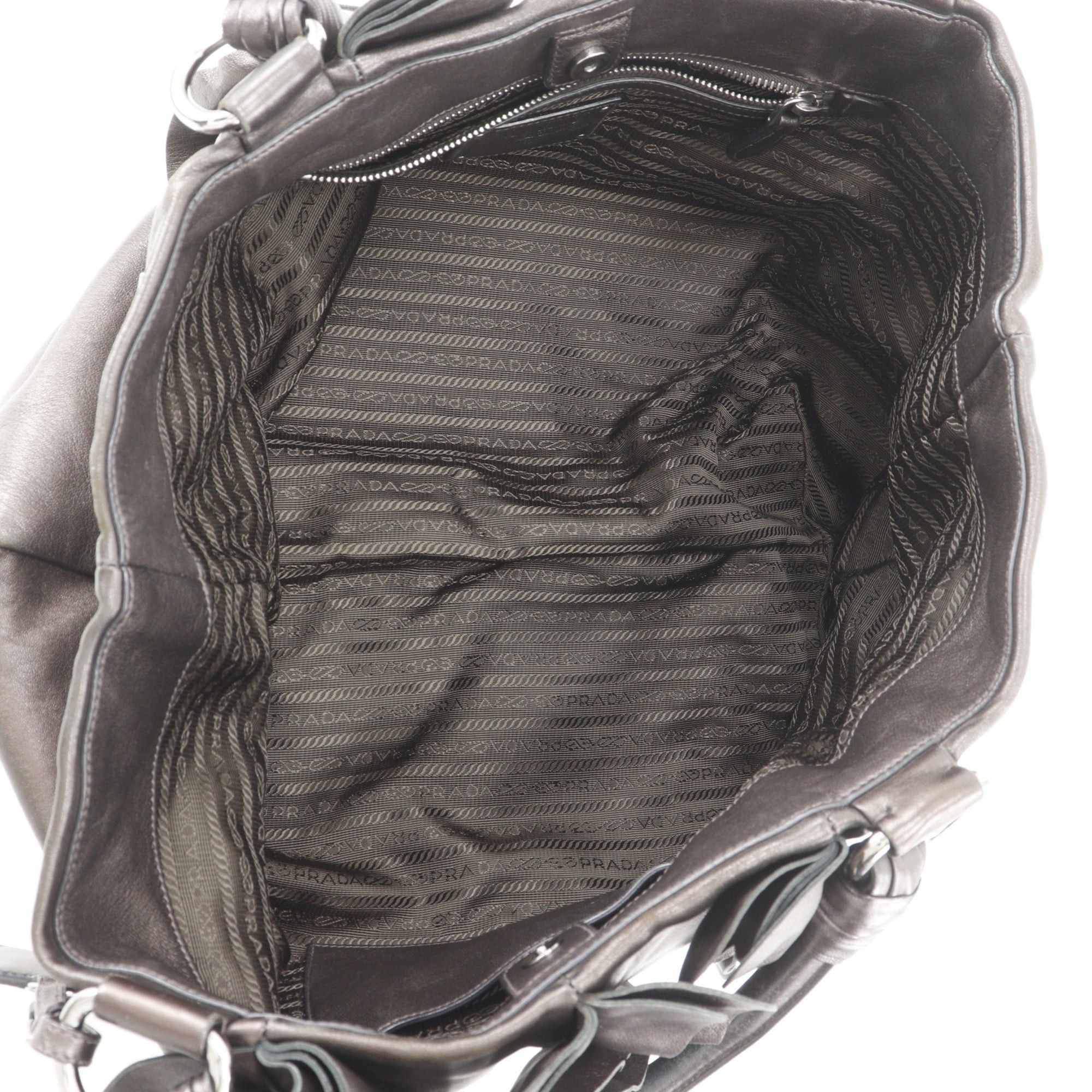 Prada Prada Frill Tote Bag BR3987 Leather Brown A4 Snap Button Women's Size ONE SIZE - 5 Thumbnail