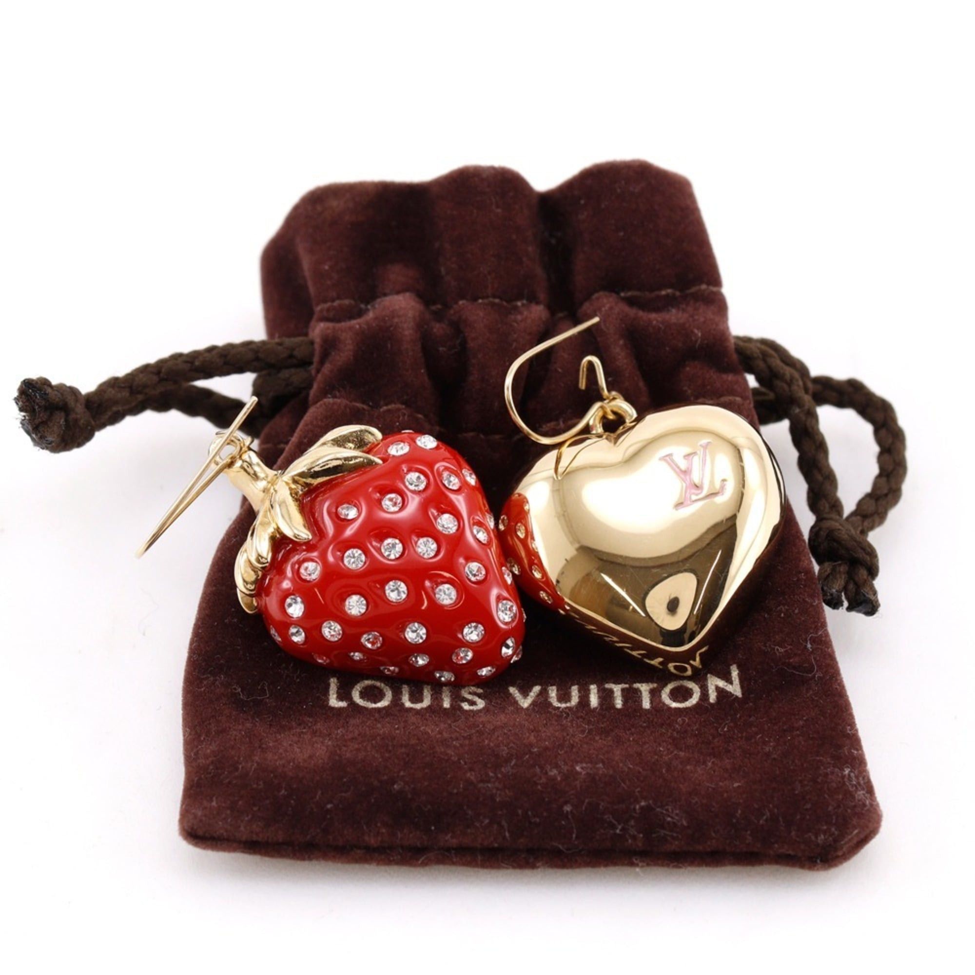 Louis Vuitton Louis Vuitton Boucles de Reilles Fraises Earrings, Strawberry Design, M64922, Resin with Rhinestones, Made in France, Pink Heart Shape, Approx. 13g, Women's. Size ONE SIZE - 8 Thumbnail