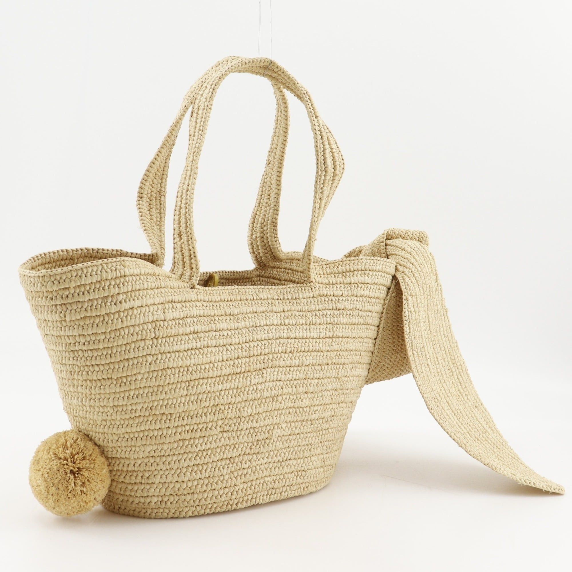 Loewe Loewe Bunny Basket Handbag, A223S17X01, Raffia x Calfskin, Made in Madagascar, Natural Beige, S22248, Women's. Size ONE SIZE - 3 Thumbnail