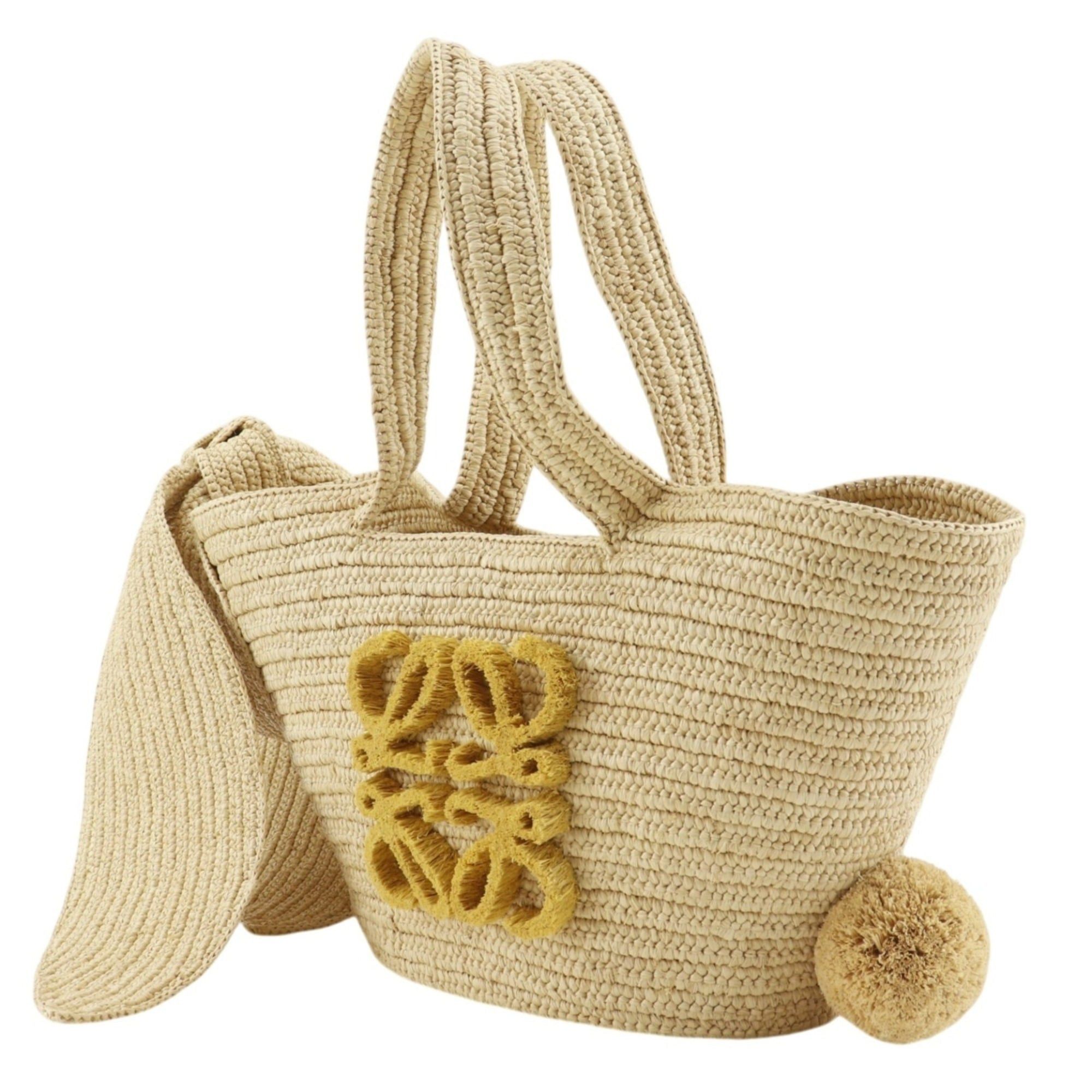 Loewe Loewe Bunny Basket Handbag, A223S17X01, Raffia x Calfskin, Made in Madagascar, Natural Beige, S22248, Women's. Size ONE SIZE - 2 Thumbnail