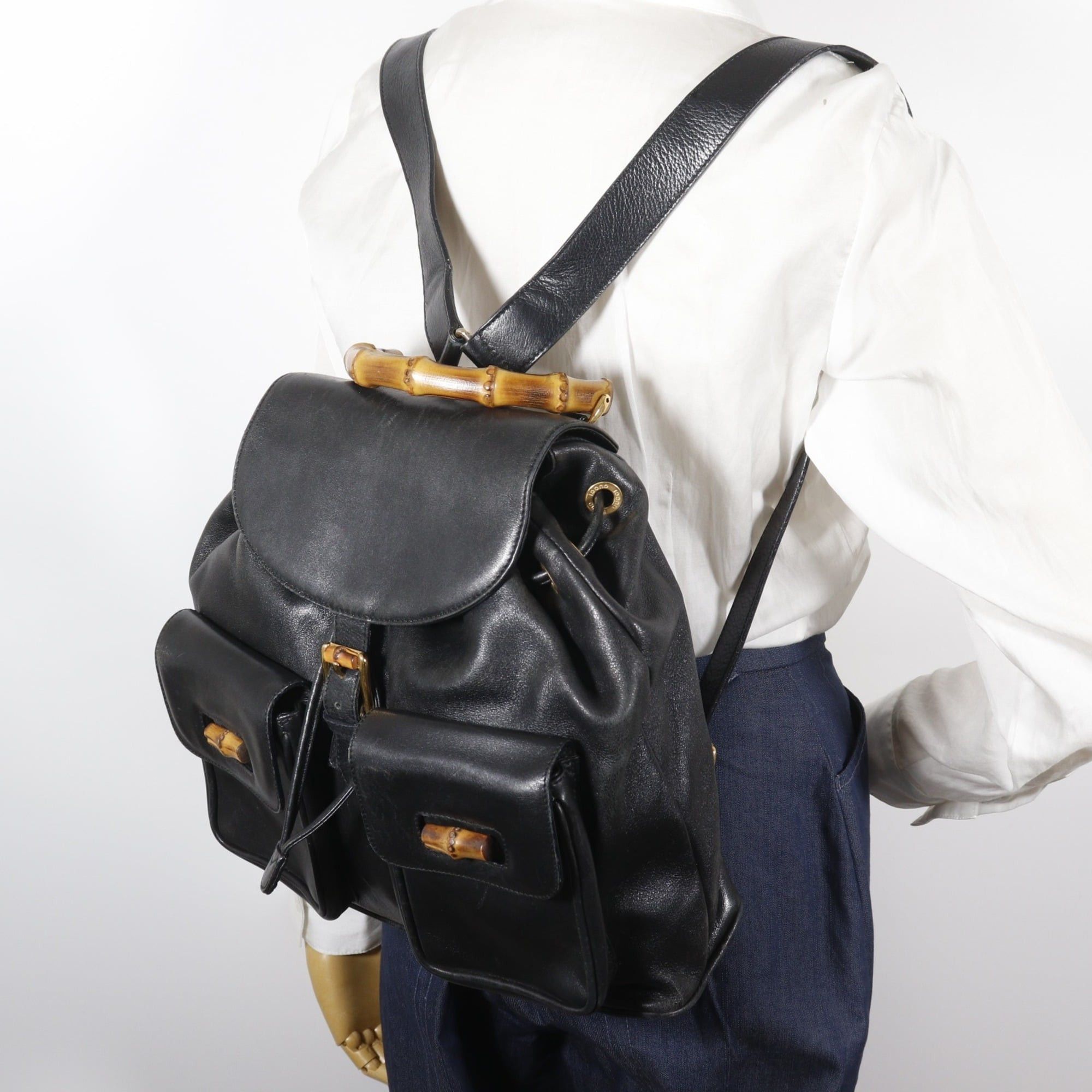 Gucci Gucci Bamboo Backpack/Daypack Bag 003.2058.0016 Leather Black 2-way A5 Flap Women's Size ONE SIZE - 18 Thumbnail