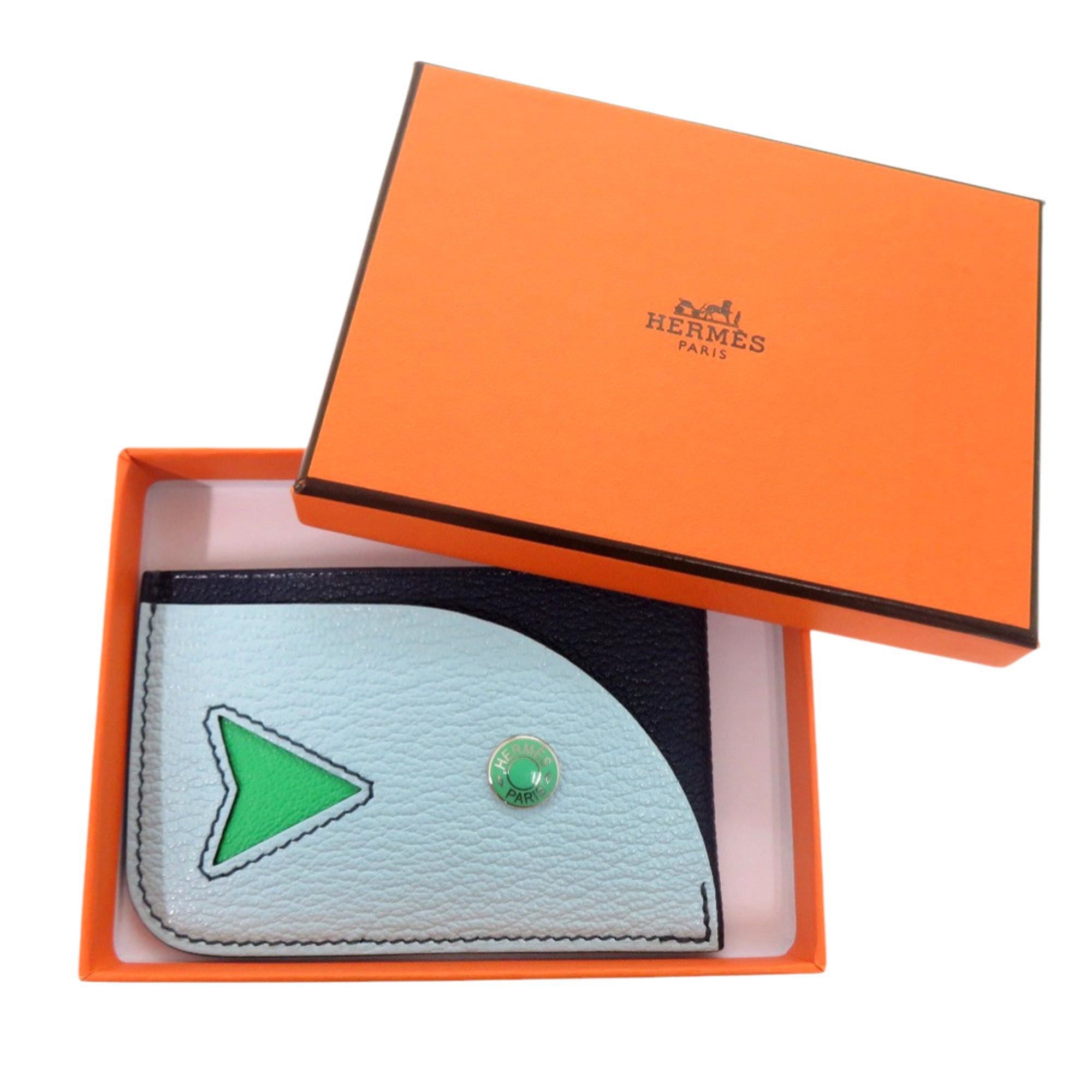 Hermes Like New Hermes Poisson Business Card Holder/Card Case, Chevre Mysore Leather, Navy, Light Blue, Green, 1252HERMES Size ONE SIZE - 2 Thumbnail