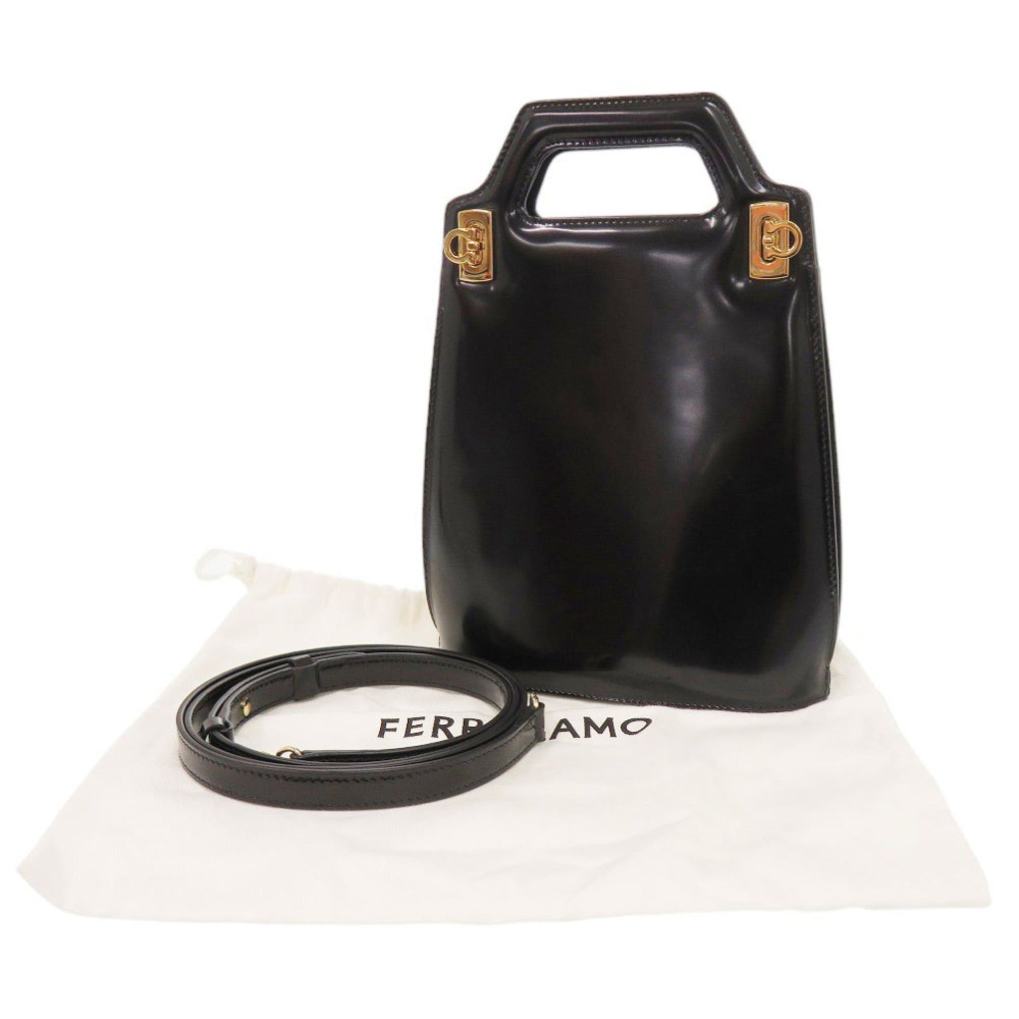 Salvatore Ferragamo Unused Salvatore Ferragamo Wanda Mini 2WAY Gancini 213494 Calf Leather Black Handbag 1390Salvatore Size ONE SIZE - 2 Thumbnail