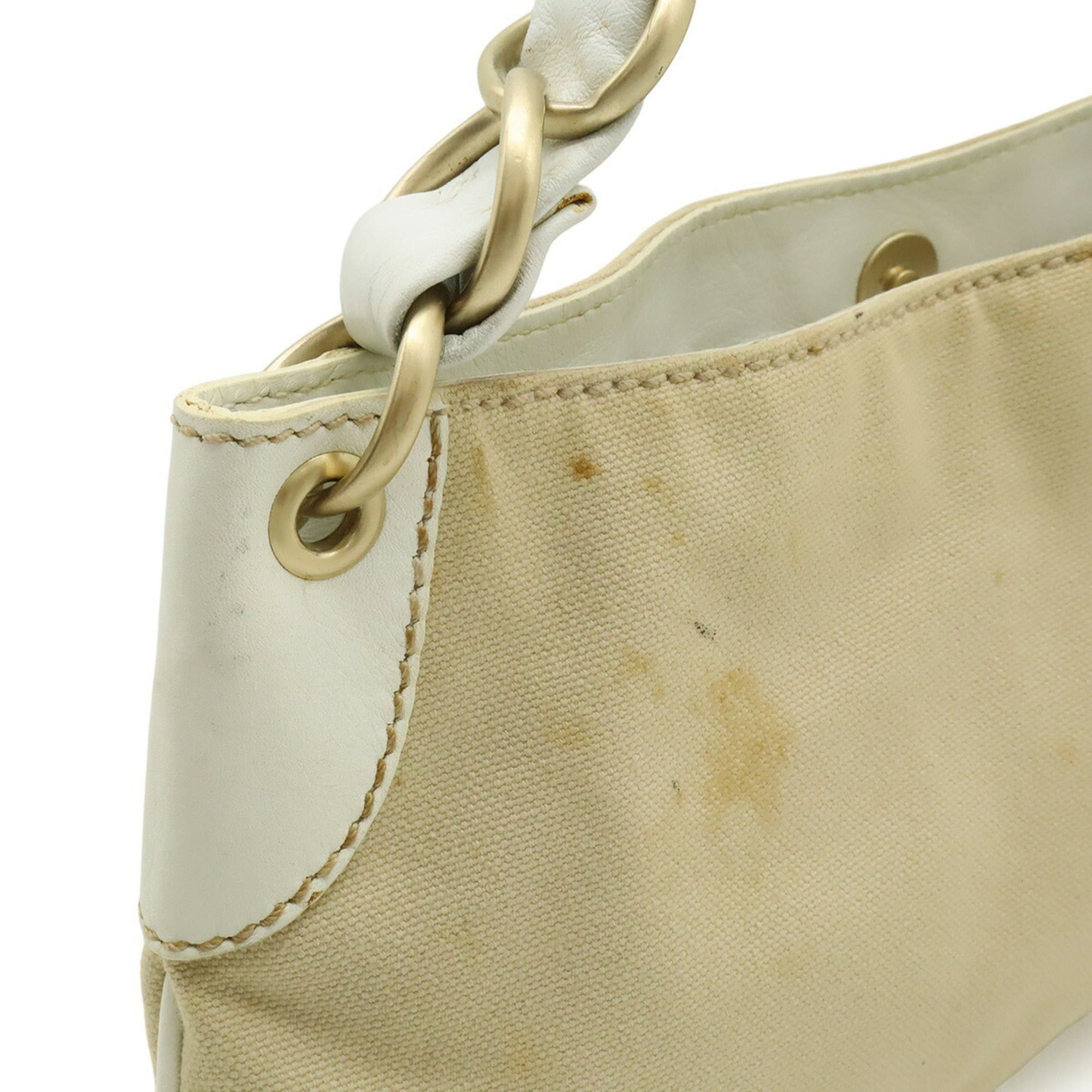 Chanel CHANEL Coco Mark Chain Shoulder Bag, Canvas and Leather, White/Beige, A20825 Size ONE SIZE - 5 Thumbnail
