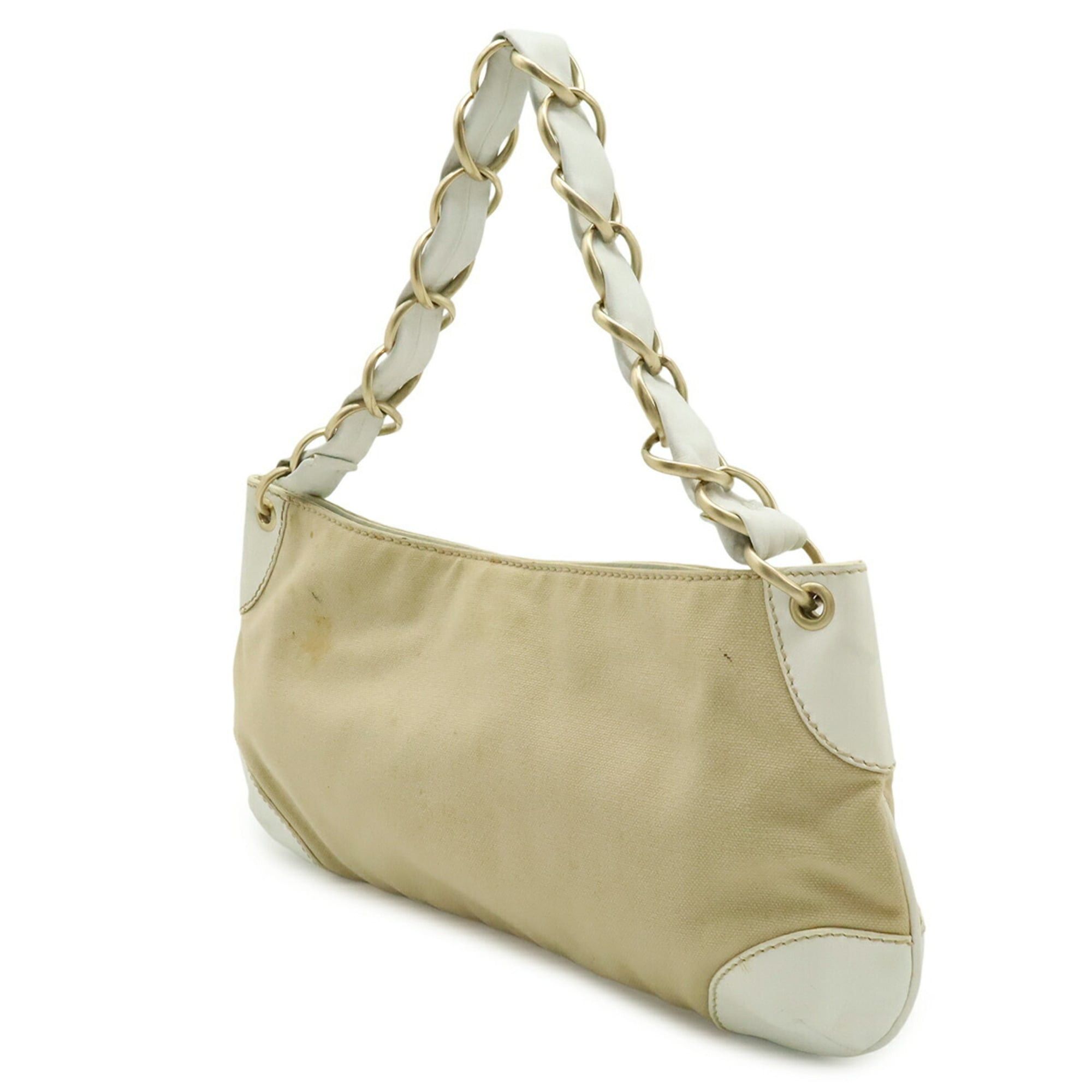 Chanel CHANEL Coco Mark Chain Shoulder Bag, Canvas and Leather, White/Beige, A20825 Size ONE SIZE - 3 Thumbnail