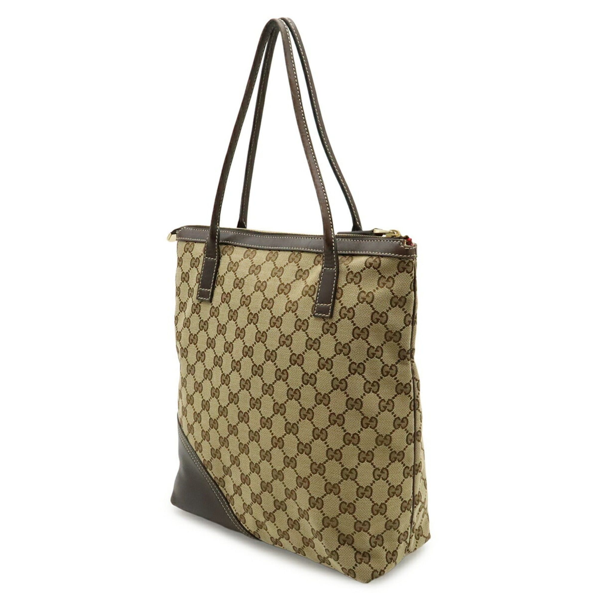 Gucci GUCCI GG Canvas Tote Bag Shoulder Leather Beige Brown 182492 Size ONE SIZE - 3 Thumbnail