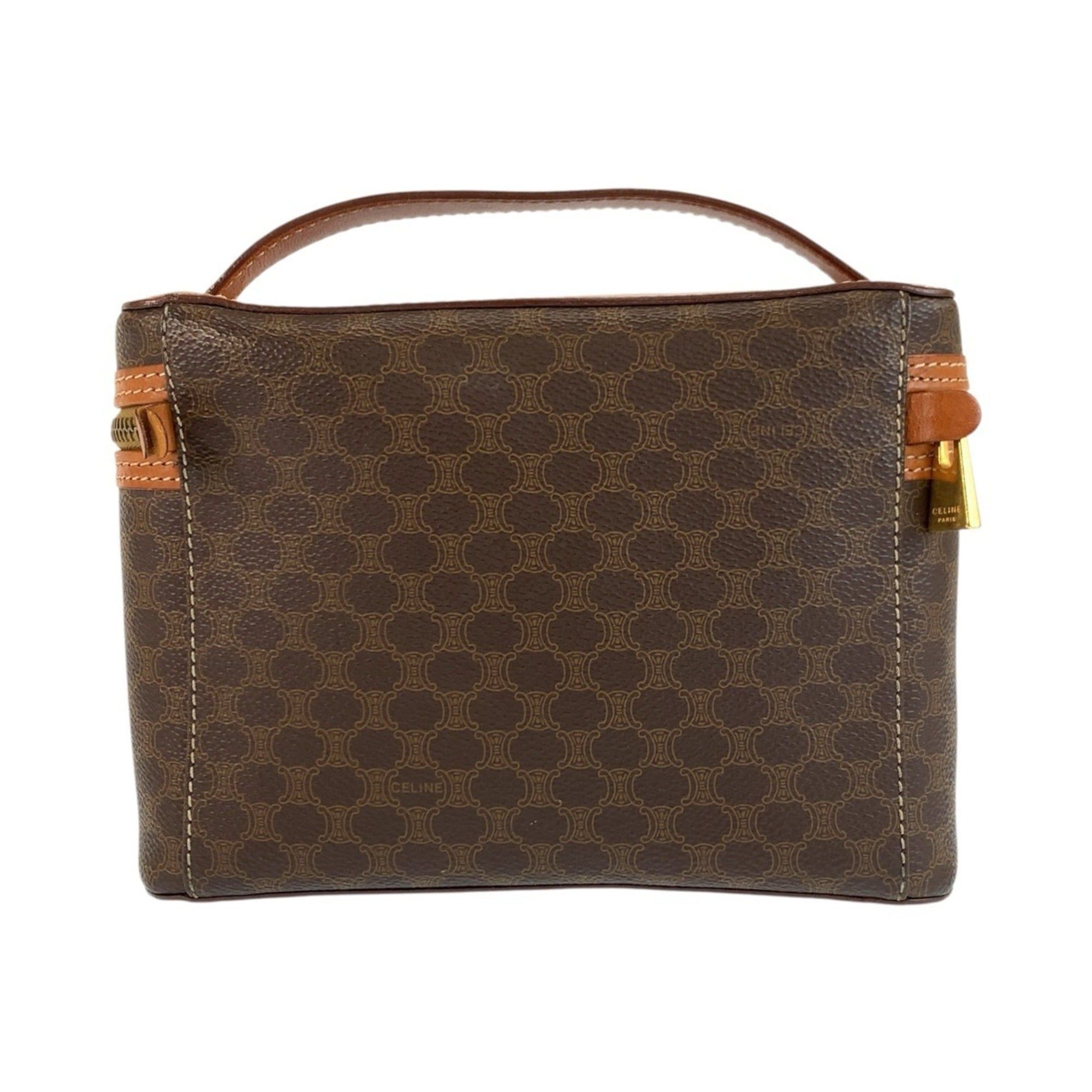 Celine CELINE Vintage Macadam Brown Leather Handbag Vanity Bag M95 (Women's) Size ONE SIZE - 2 Thumbnail