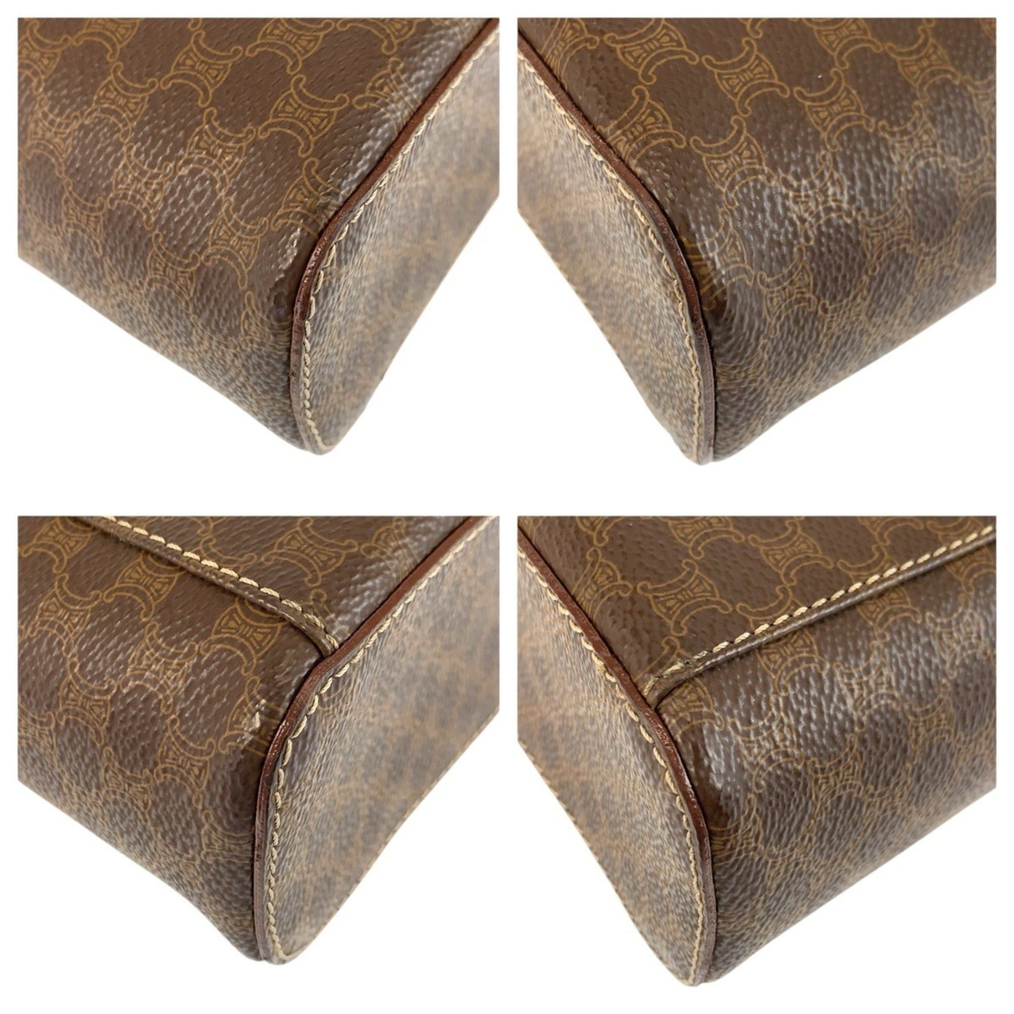 Celine CELINE Vintage Macadam Brown Leather Handbag Vanity Bag M95 (Women's) Size ONE SIZE - 4 Thumbnail