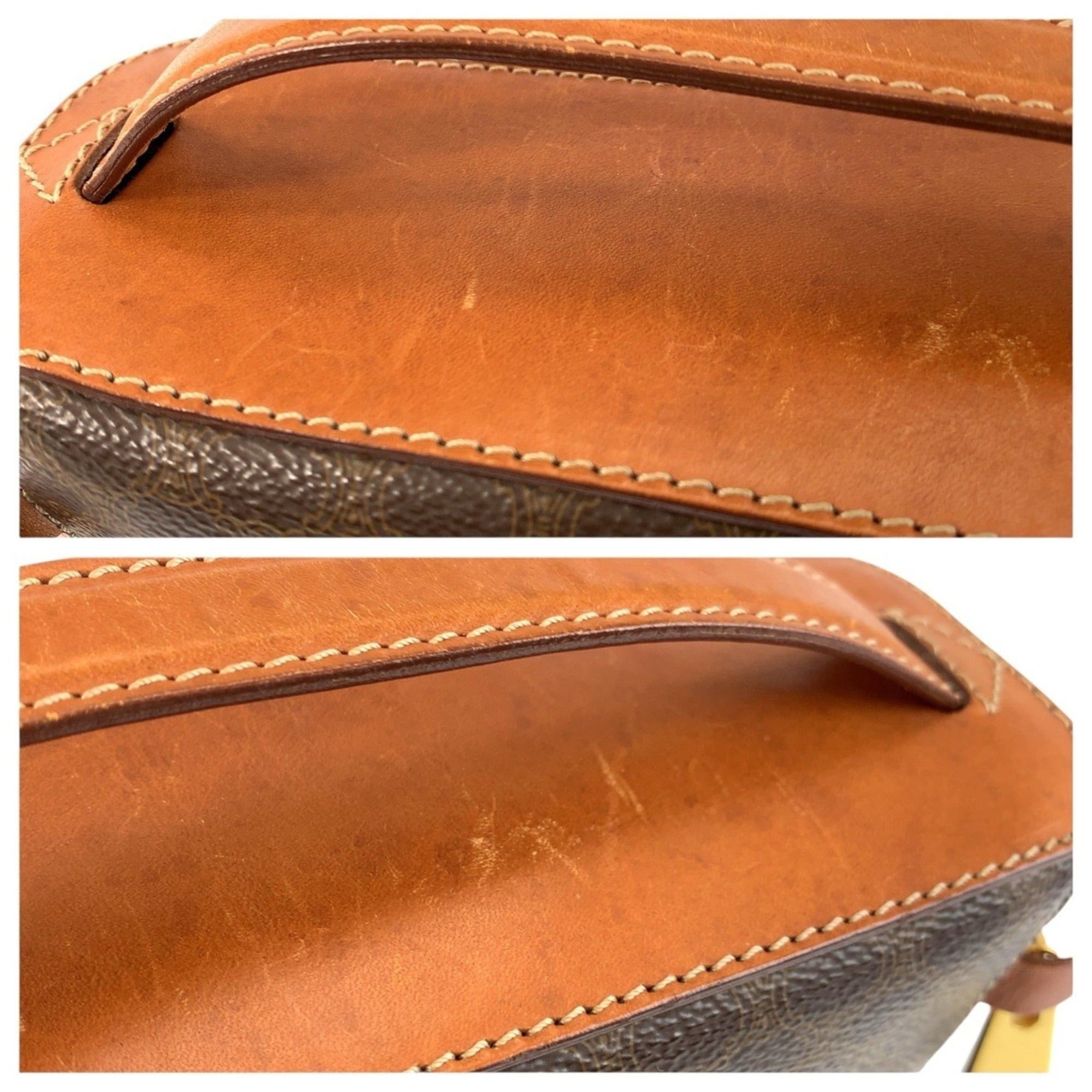 Celine CELINE Vintage Macadam Brown Leather Handbag Vanity Bag M95 (Women's) Size ONE SIZE - 5 Thumbnail