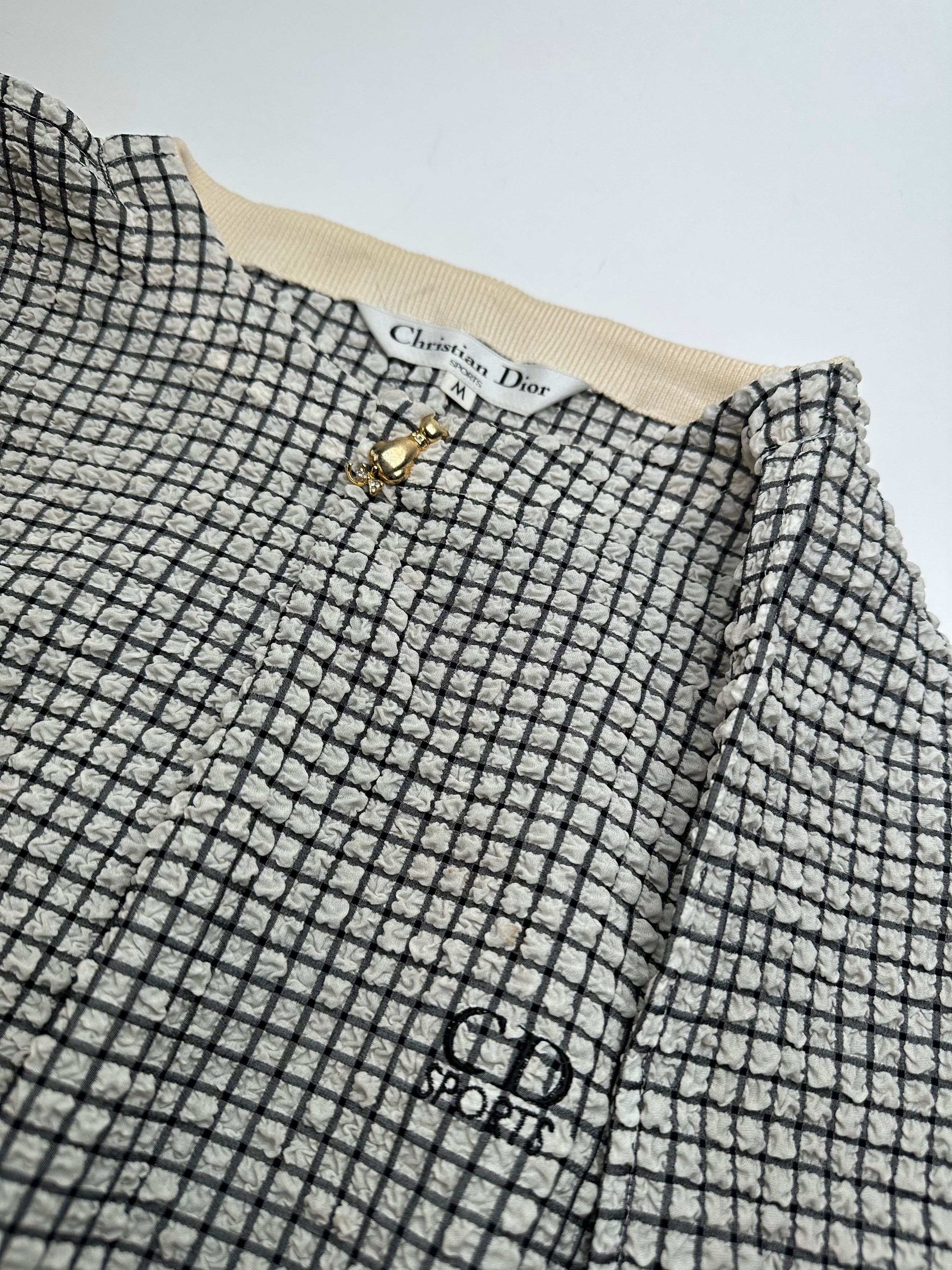 Dior Vintage Sports CD Logo Textured Checkered Pullover Cream Bla Size M / US 6-8 / IT 42-44 - 6 Thumbnail