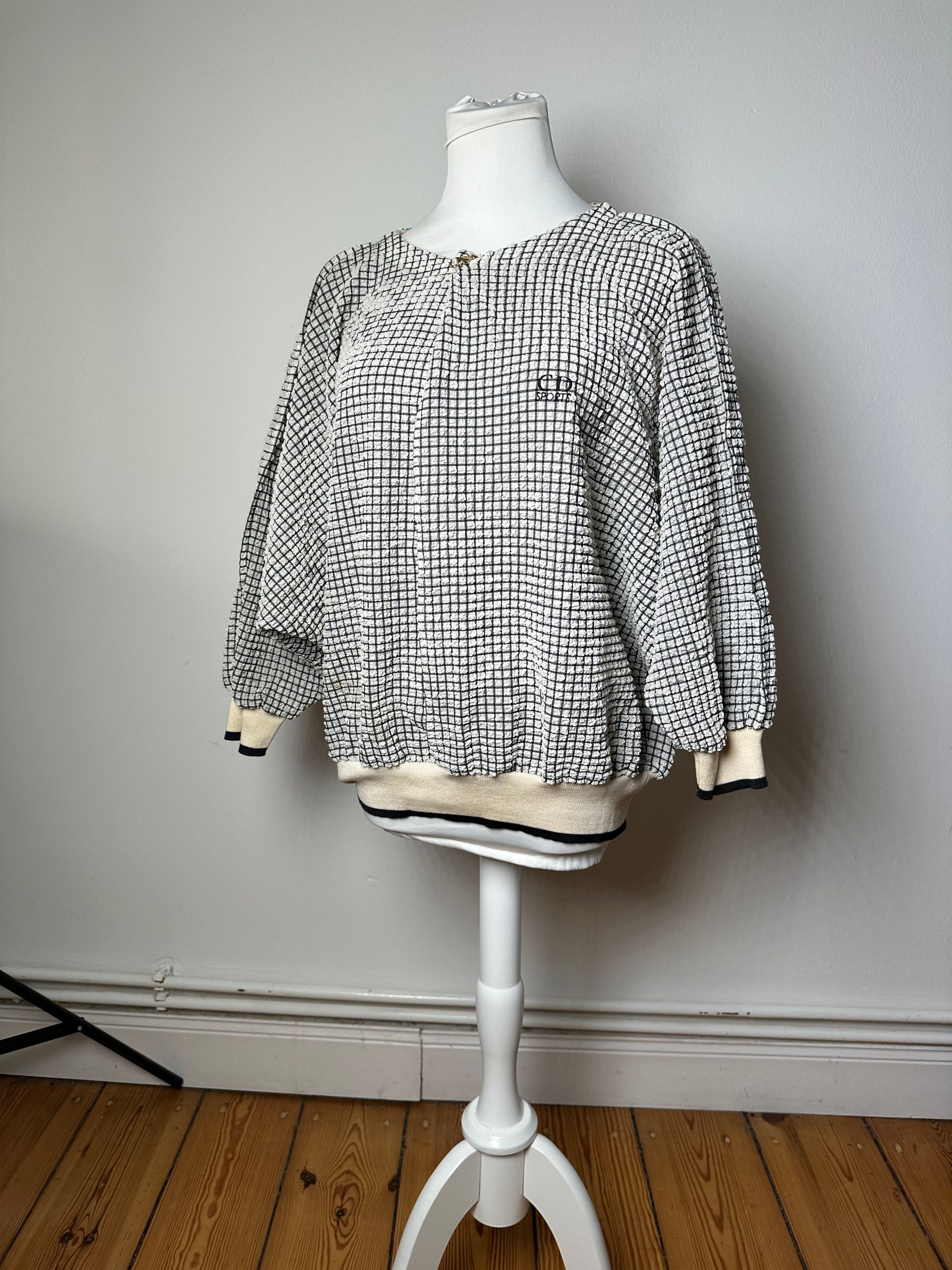 Dior Vintage Sports CD Logo Textured Checkered Pullover Cream Bla Size M / US 6-8 / IT 42-44 - 7 Thumbnail