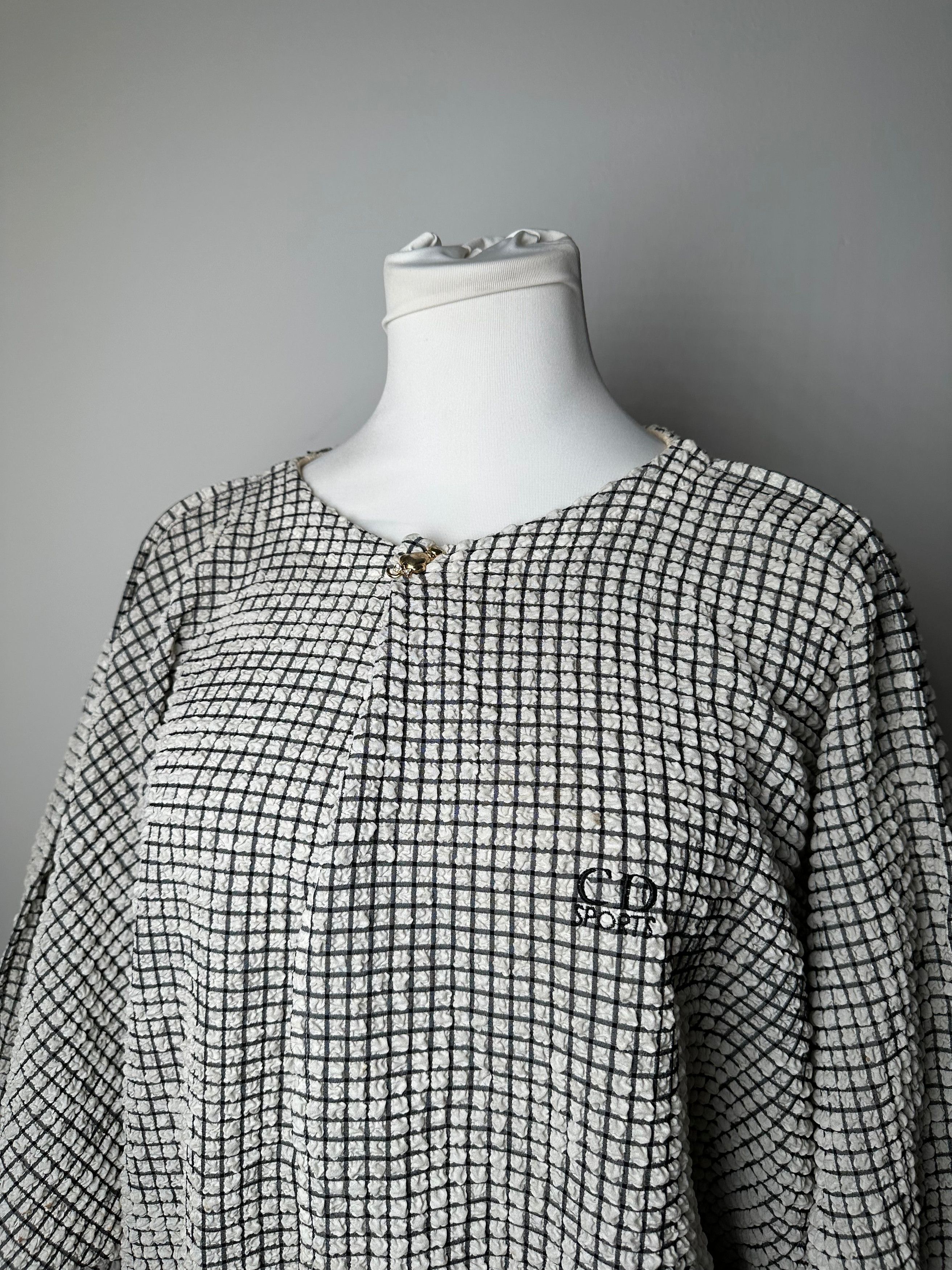 Dior Vintage Sports CD Logo Textured Checkered Pullover Cream Bla Size M / US 6-8 / IT 42-44 - 13 Thumbnail