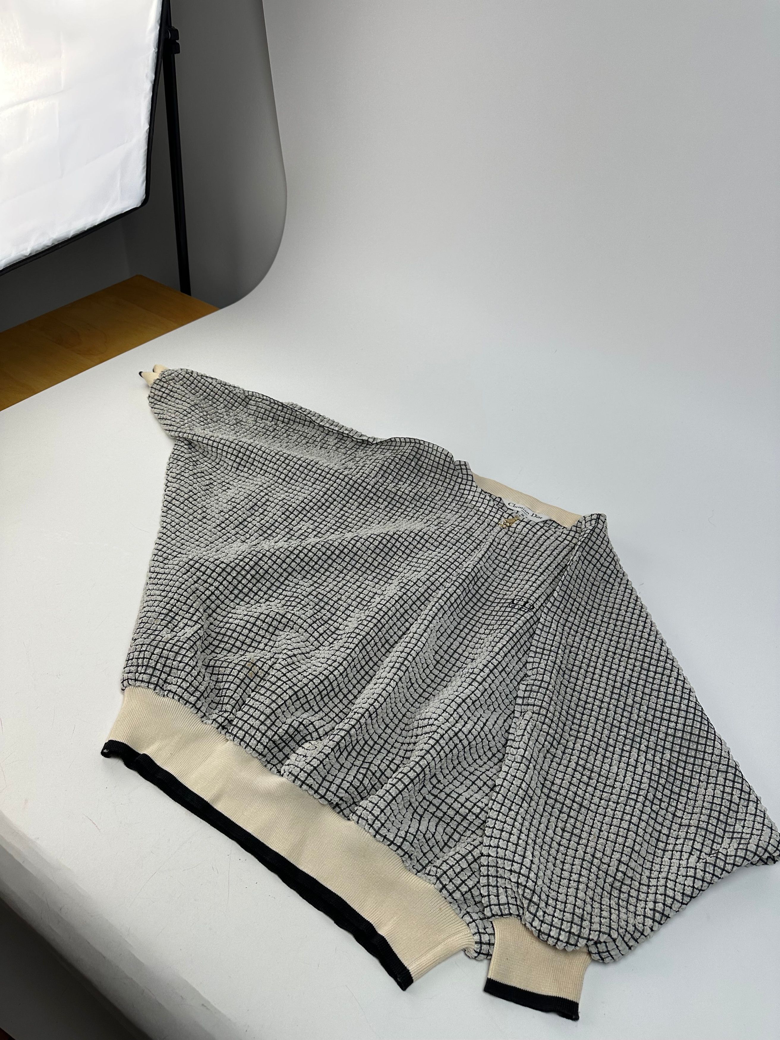 Dior Vintage Sports CD Logo Textured Checkered Pullover Cream Bla Size M / US 6-8 / IT 42-44 - 5 Thumbnail