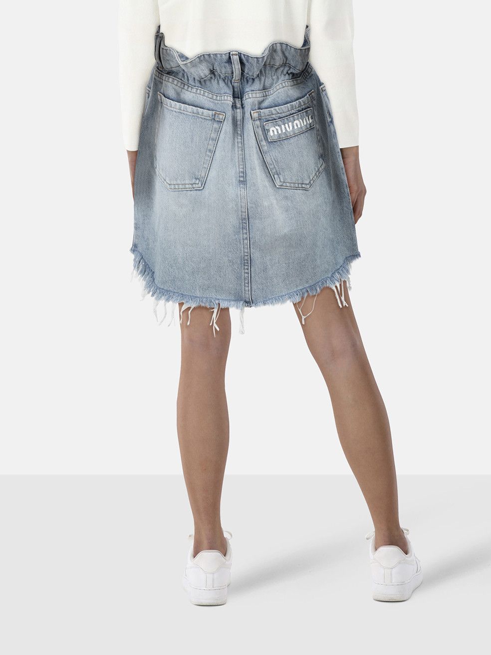 Miu Miu Blue Elasticated Denim Mini Skirt Size 27" / US 4 / IT 40 - 2 Thumbnail