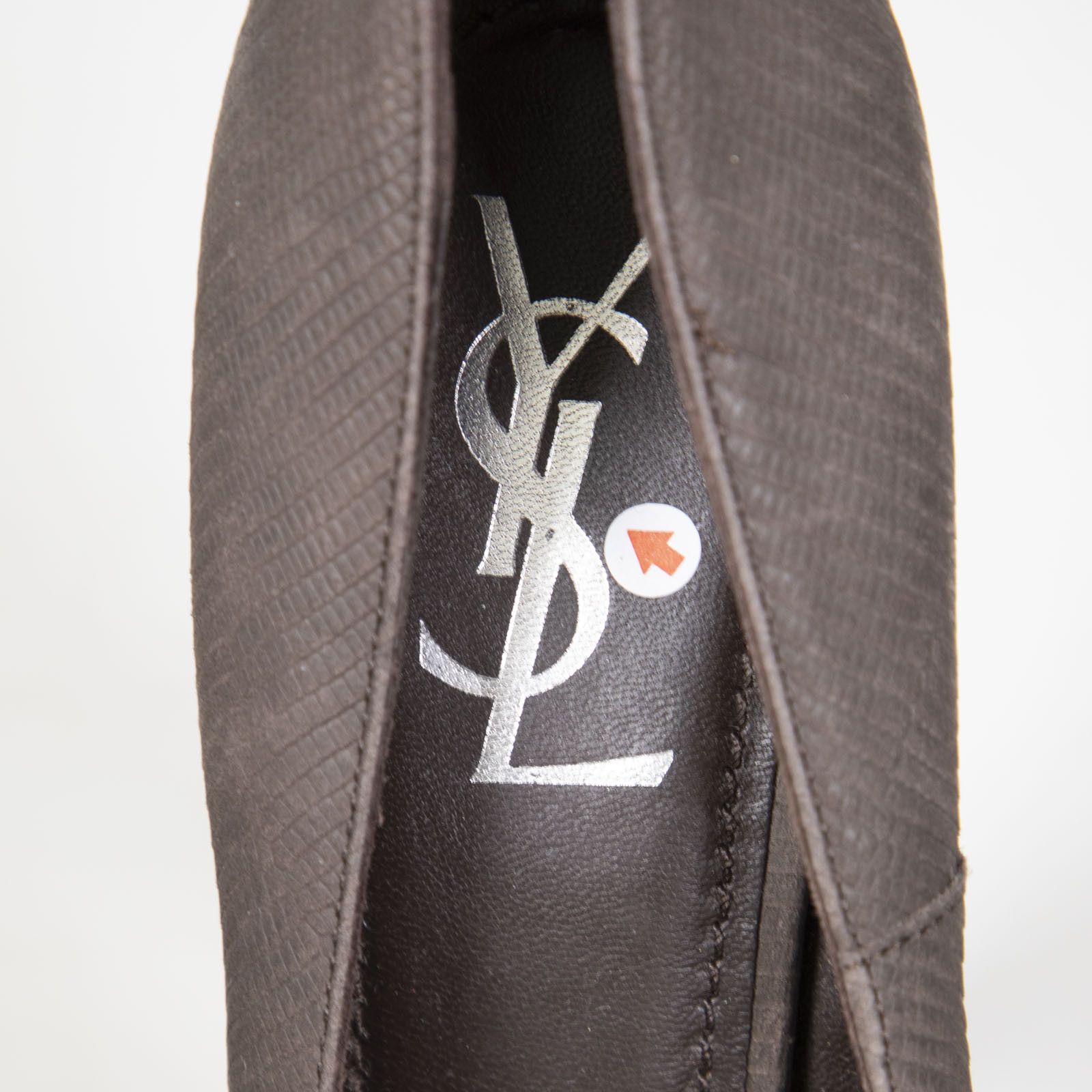 Saint Laurent Paris Brown Lizard Embossed Suede Heels Size US 9.5 / IT 39.5 - 6 Thumbnail