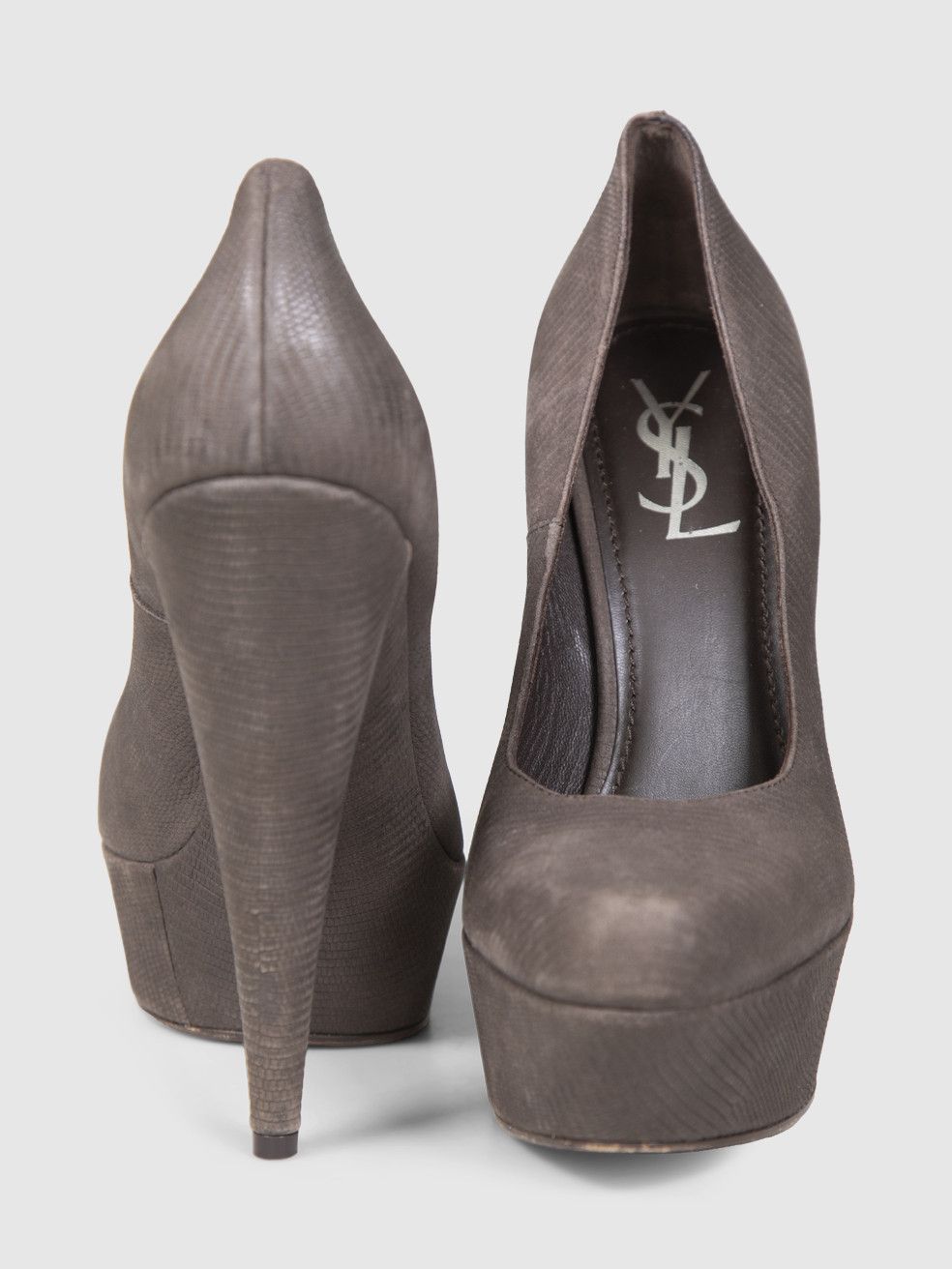 Saint Laurent Paris Brown Lizard Embossed Suede Heels Size US 9.5 / IT 39.5 - 3 Thumbnail