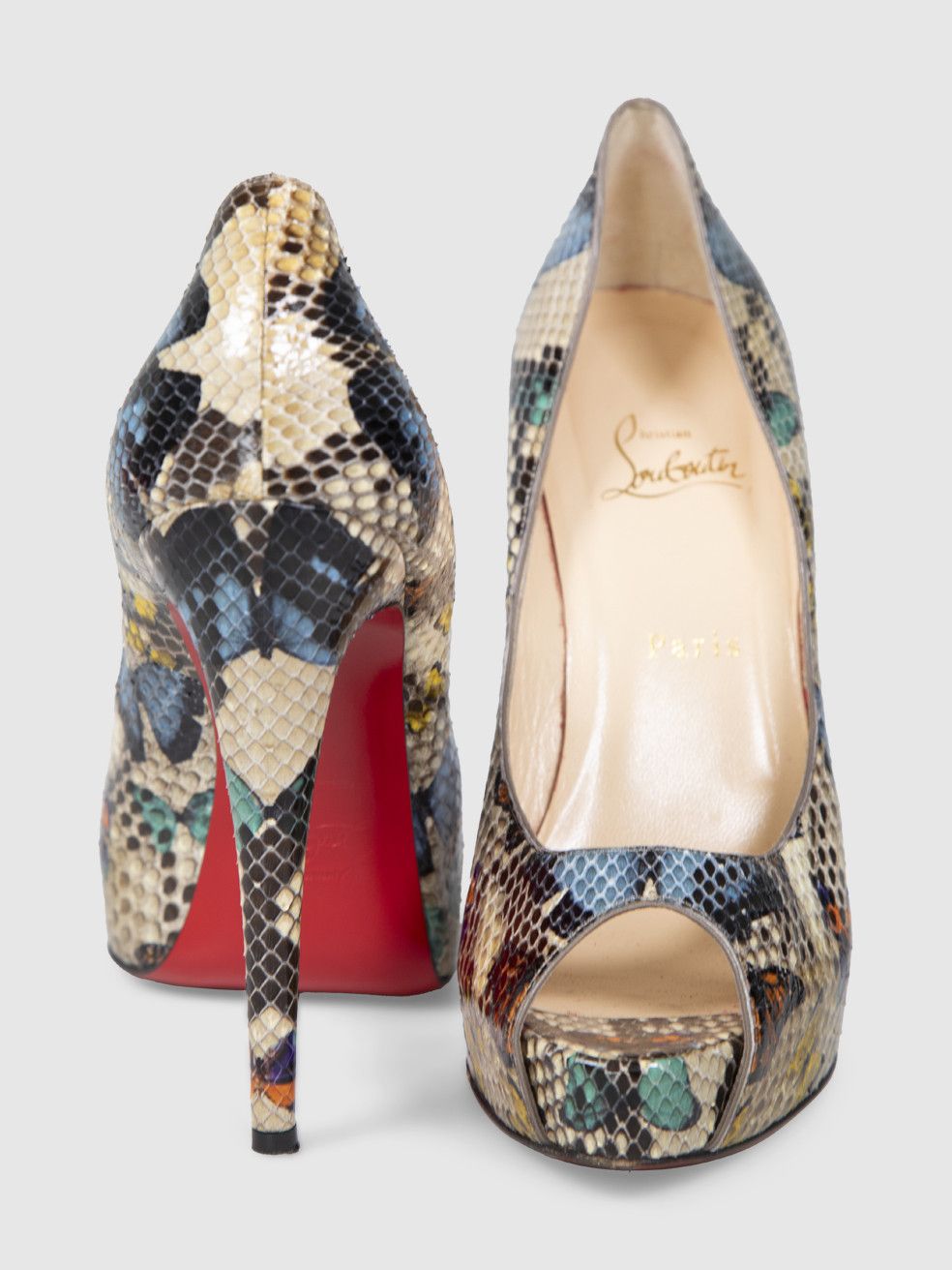 Christian Louboutin Snakeskin Butterfly Print Platform Heels Size US 10 / IT 40 - 4 Thumbnail