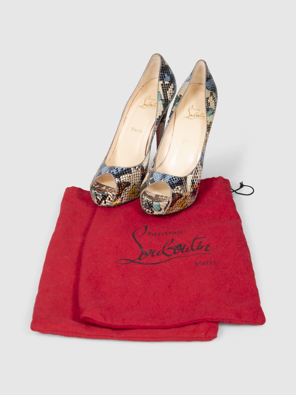 Christian Louboutin Snakeskin Butterfly Print Platform Heels Size US 10 / IT 40 - 3 Thumbnail
