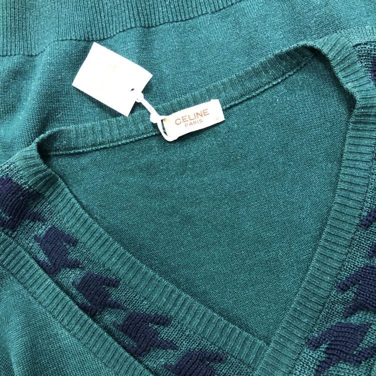 Celine Celine Houndstooth Trim V-Neck Sweater Size L Size US L / EU 52-54 / 3 - 5 Thumbnail