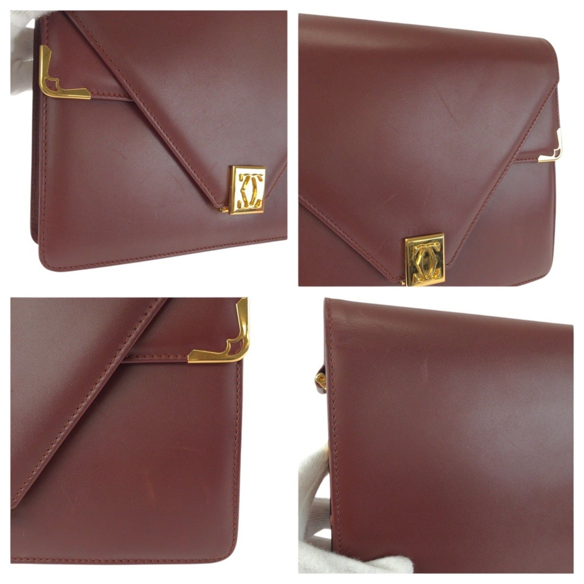 Cartier CARTIER Vintage Must Line Leather Shoulder Bag in Wine Red/Bordeaux with Gold Hardware - Women's Size ONE SIZE - 5 Thumbnail