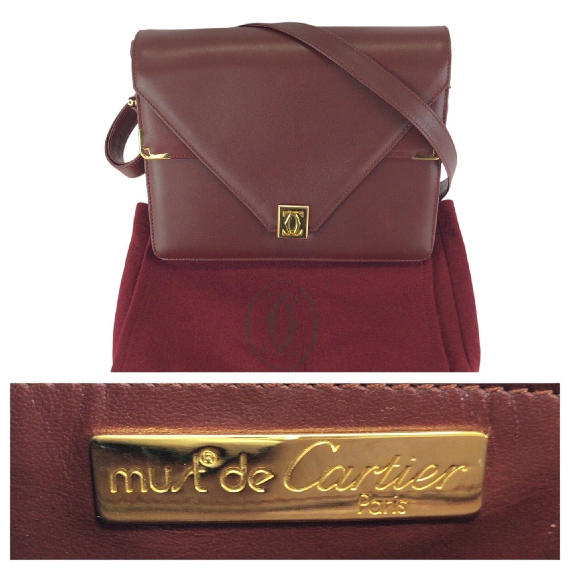 Cartier CARTIER Vintage Must Line Leather Shoulder Bag in Wine Red/Bordeaux with Gold Hardware - Women's Size ONE SIZE - 4 Thumbnail