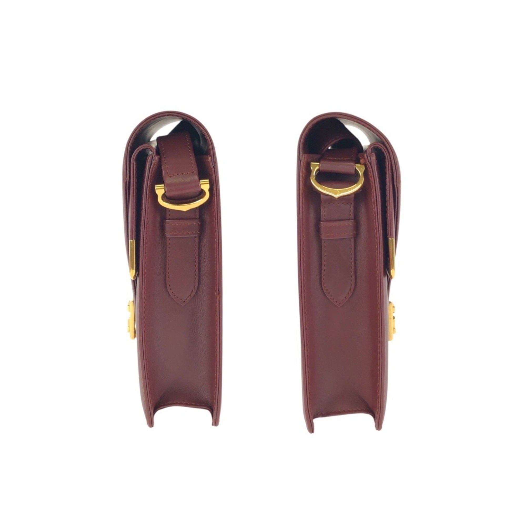 Cartier CARTIER Vintage Must Line Leather Shoulder Bag in Wine Red/Bordeaux with Gold Hardware - Women's Size ONE SIZE - 8 Thumbnail