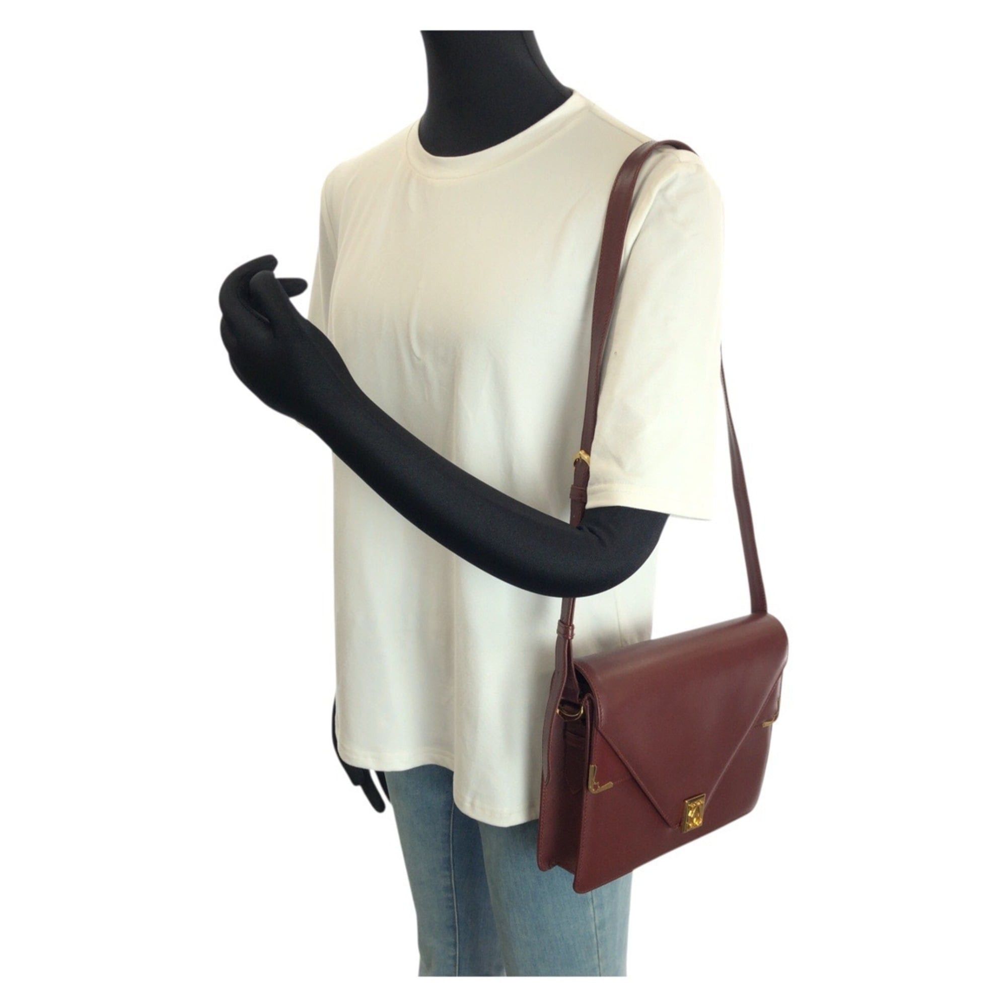 Cartier CARTIER Vintage Must Line Leather Shoulder Bag in Wine Red/Bordeaux with Gold Hardware - Women's Size ONE SIZE - 7 Thumbnail