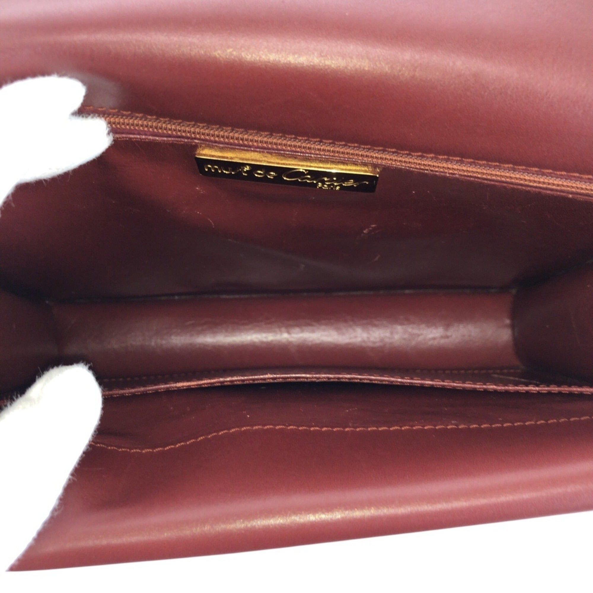 Cartier CARTIER Vintage Must Line Leather Shoulder Bag in Wine Red/Bordeaux with Gold Hardware - Women's Size ONE SIZE - 9 Thumbnail