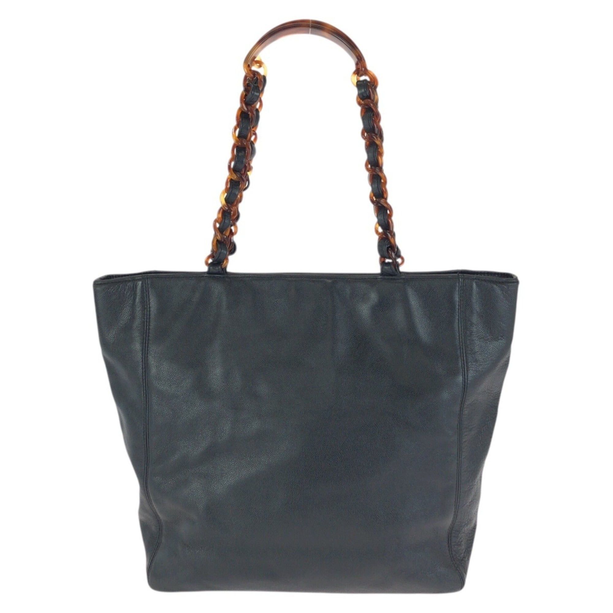 Chanel CHANEL Vintage Coco Mark Marble Chain Black Caviar Leather Tote Bag Shoulder for Women Size ONE SIZE - 2 Thumbnail