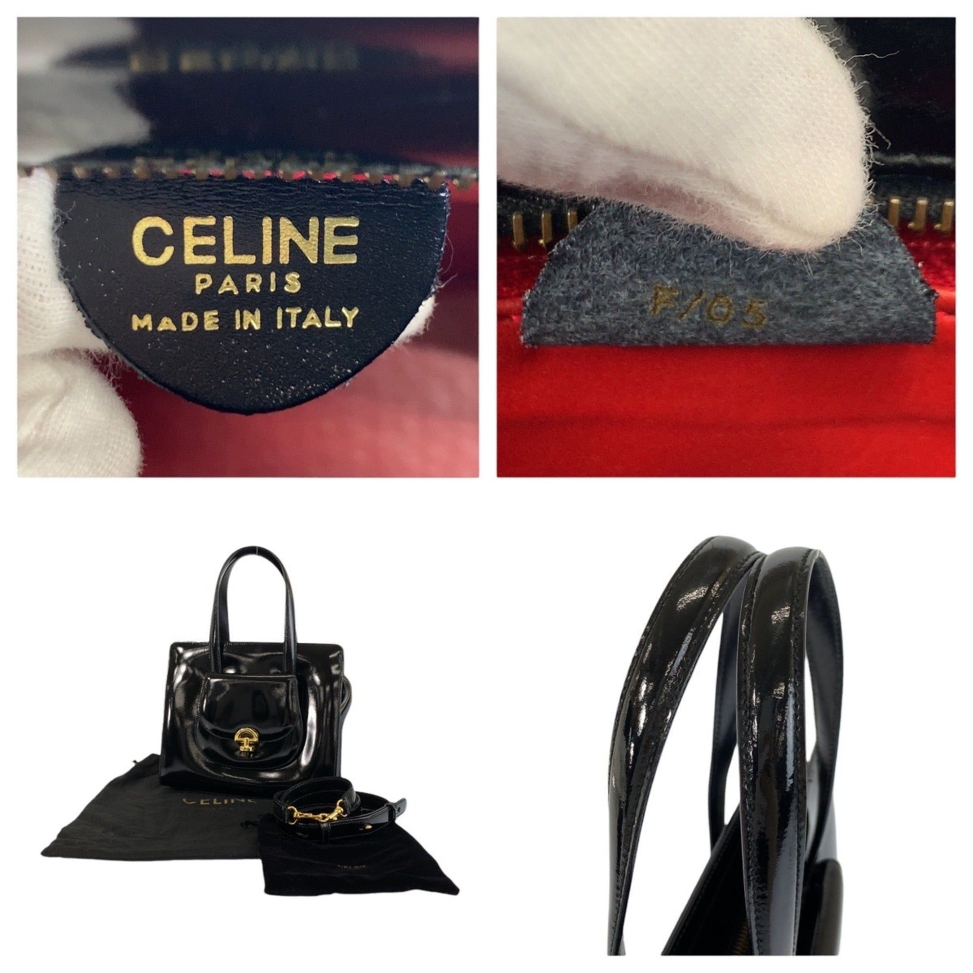 Celine CELINE Vintage Black Patent Leather Handbag/Shoulder Bag (2-way) - Gold Hardware, Size F05 Women's Size ONE SIZE - 3 Thumbnail