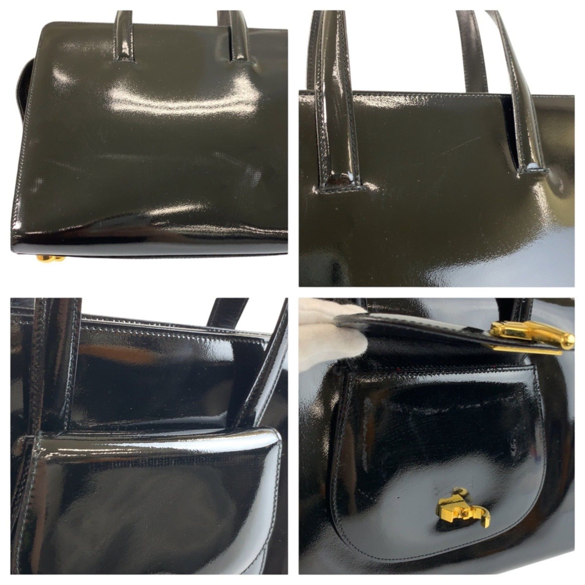 Celine CELINE Vintage Black Patent Leather Handbag/Shoulder Bag (2-way) - Gold Hardware, Size F05 Women's Size ONE SIZE - 5 Thumbnail