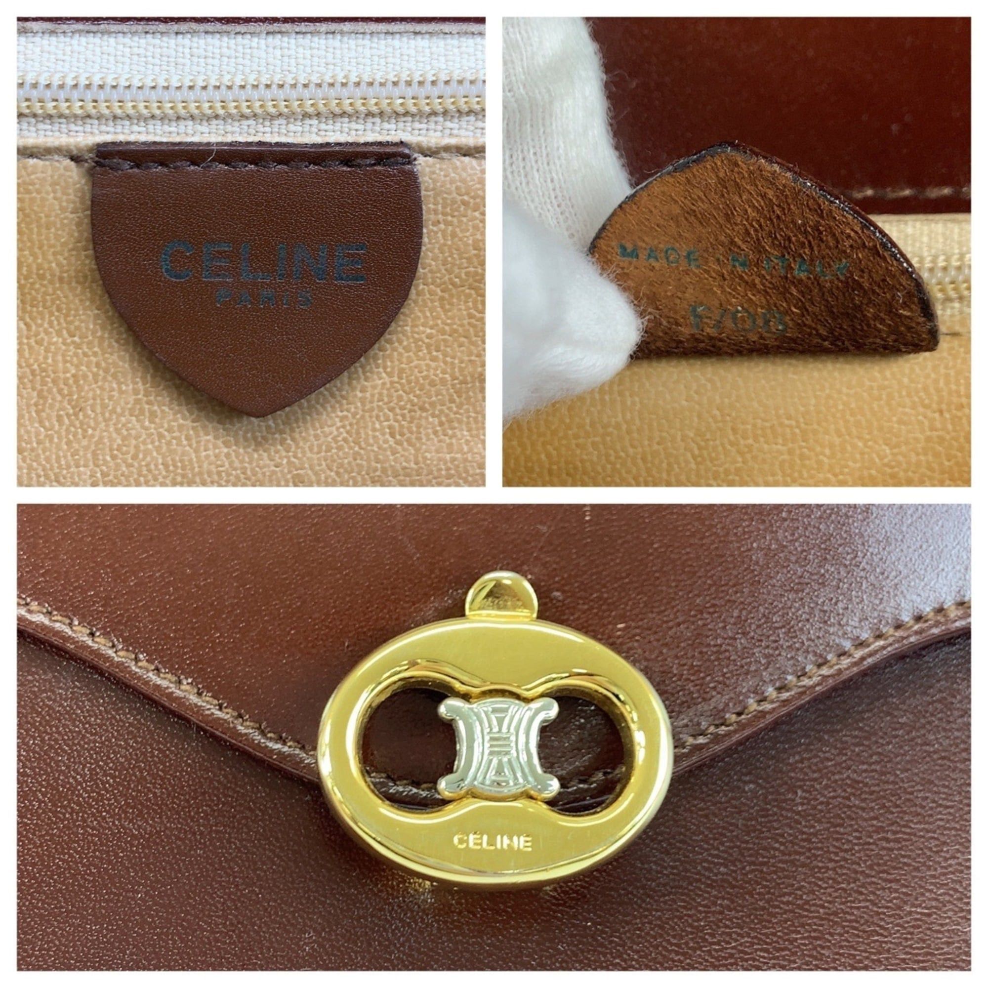 Celine CELINE Vintage Blazon Brown Leather Shoulder Bag/Pochette (F 08) Size ONE SIZE - 3 Thumbnail