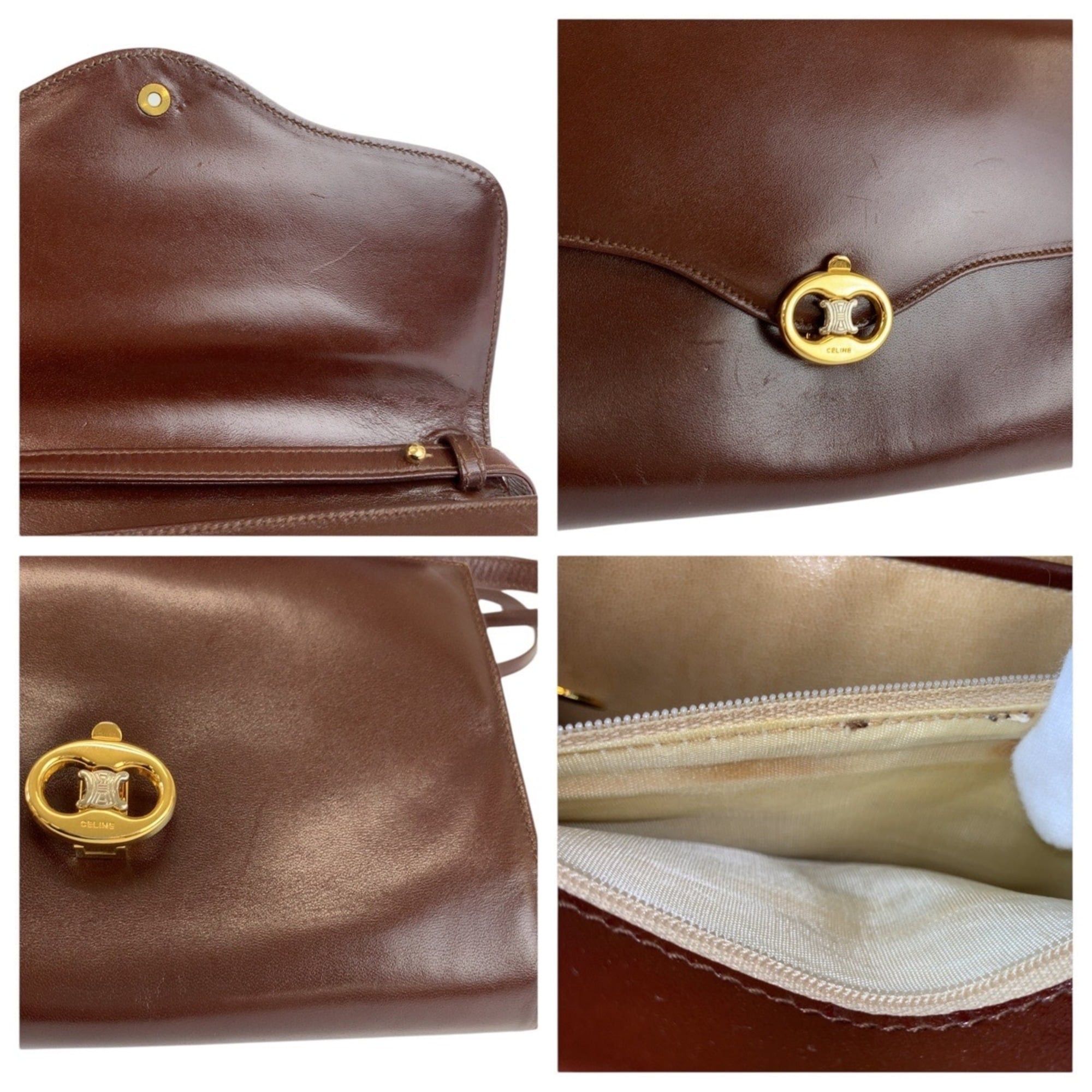 Celine CELINE Vintage Blazon Brown Leather Shoulder Bag/Pochette (F 08) Size ONE SIZE - 5 Thumbnail